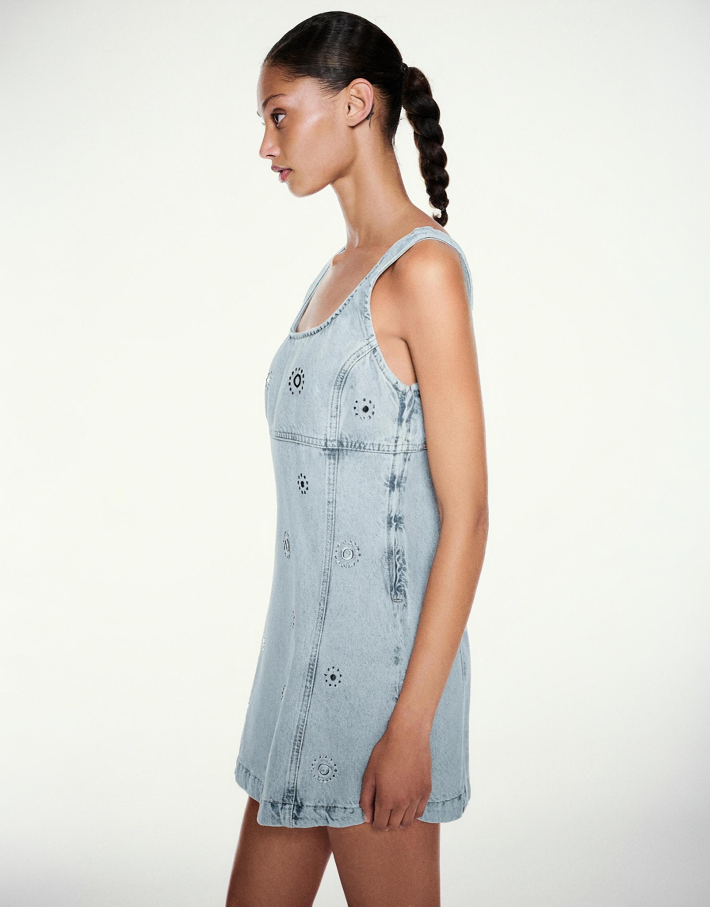 Short studded denim dress — Pale blue