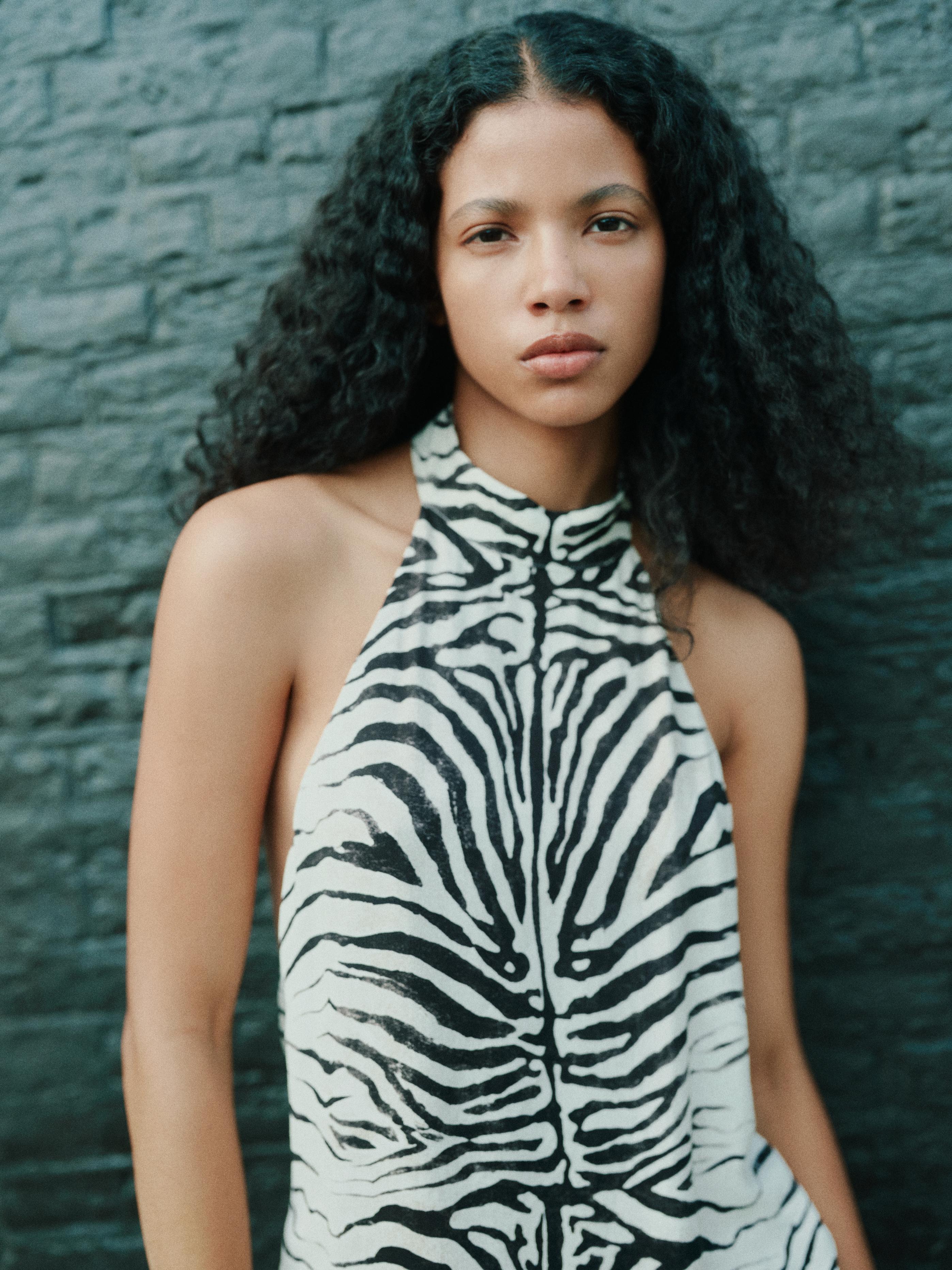 Zebra print halter top — Ice
