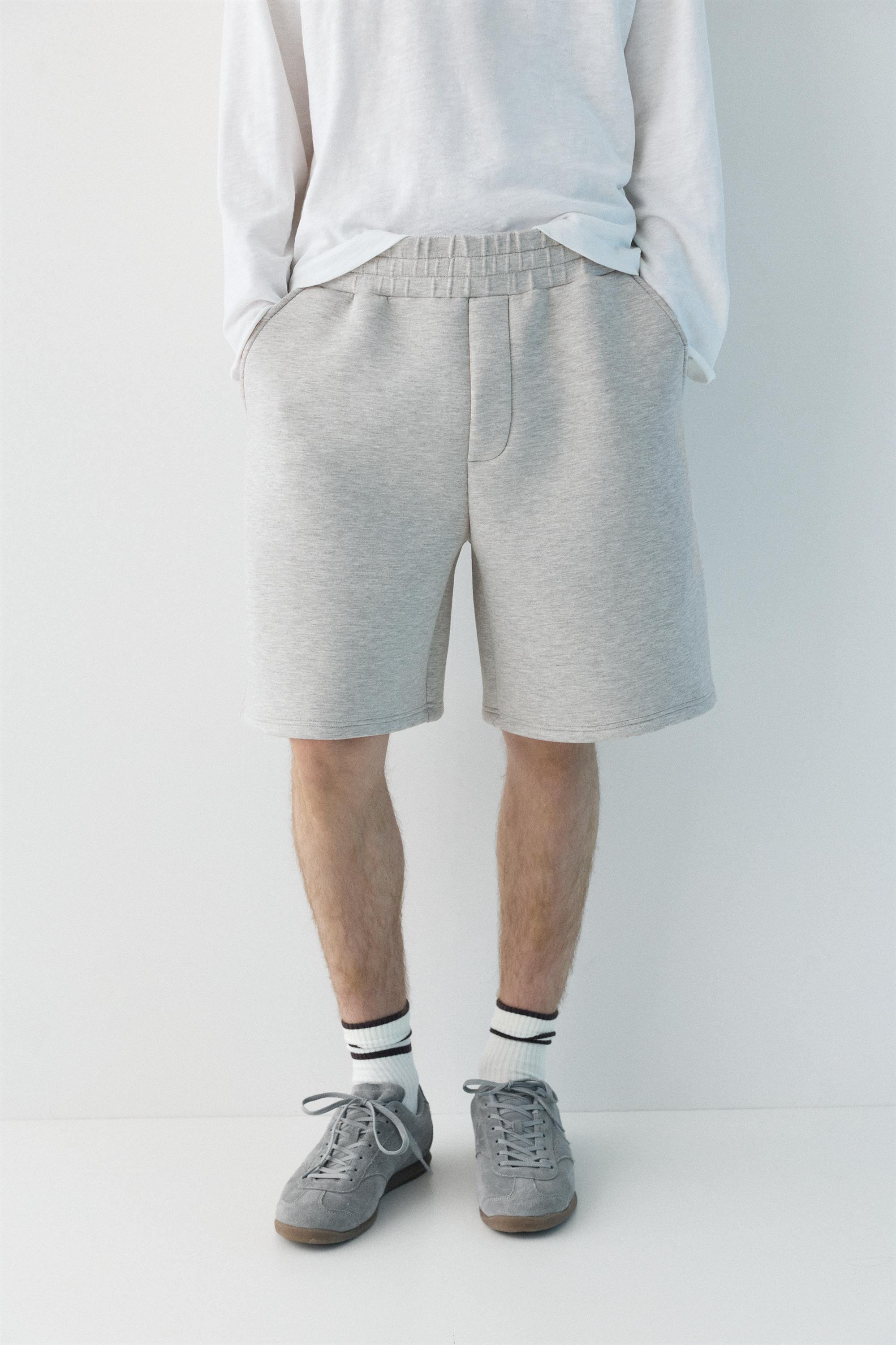 Neoprene-effect jogger Bermuda shorts — Grey marl