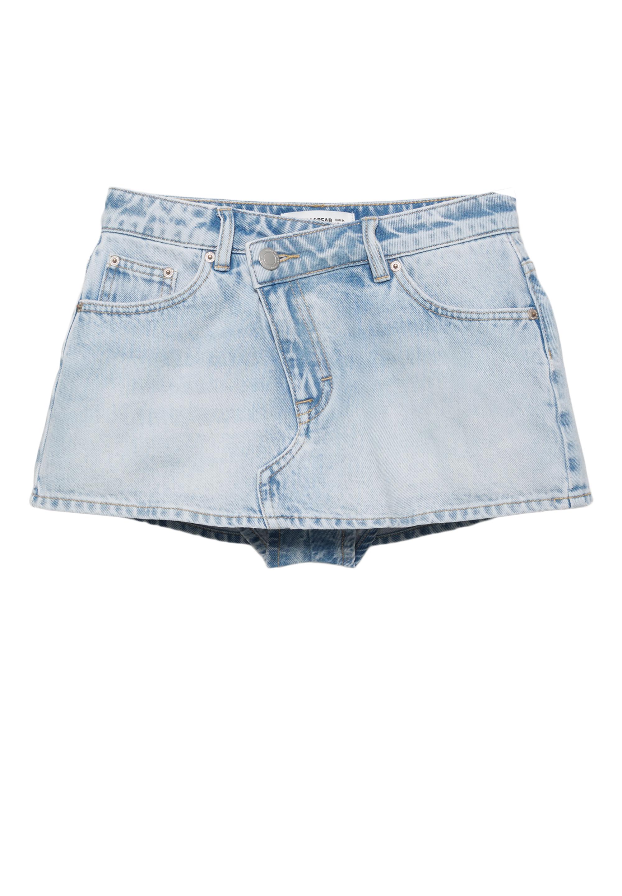 Cross-waist denim skort — Pale blue