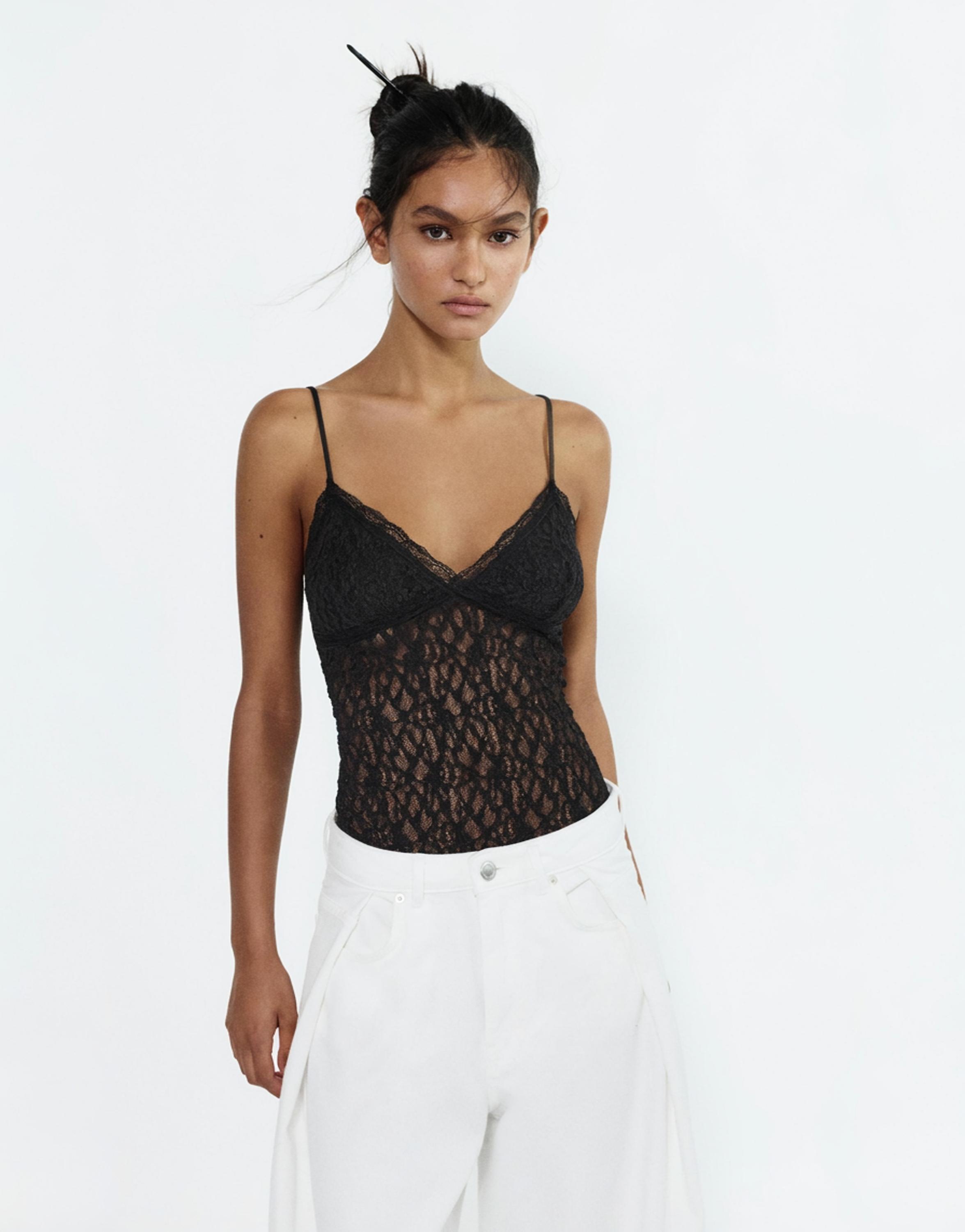 Strappy lace bodysuit — Black