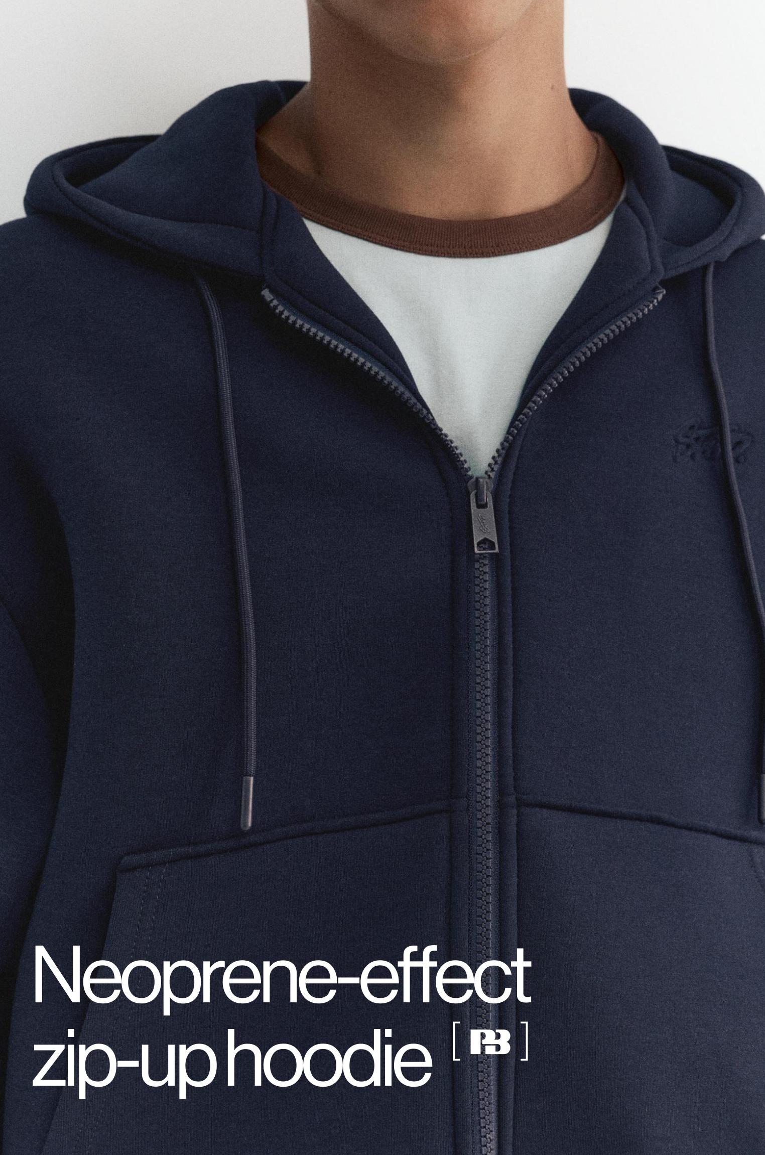 Neoprene-effect zip-up hoodie — Navy
