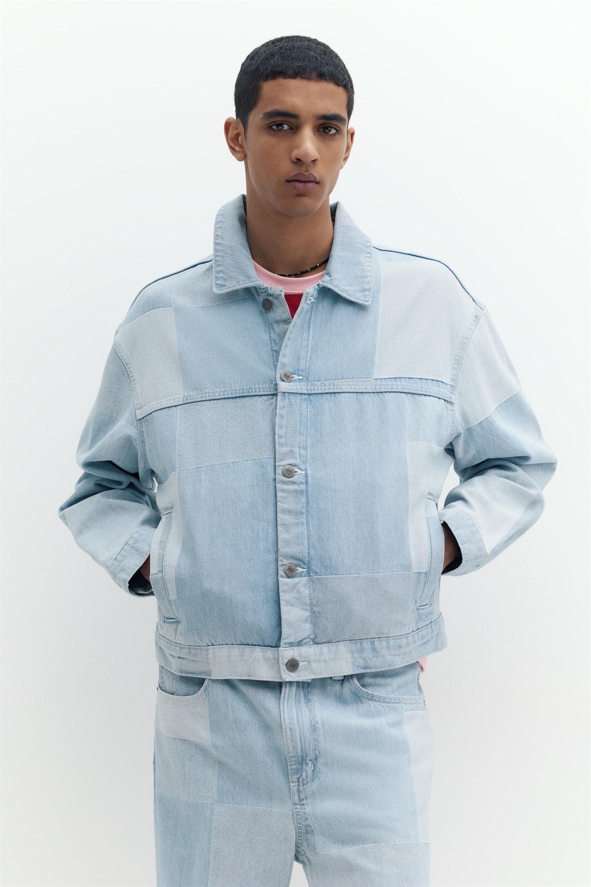 Patchwork kareli denim ceket - Görsel 18