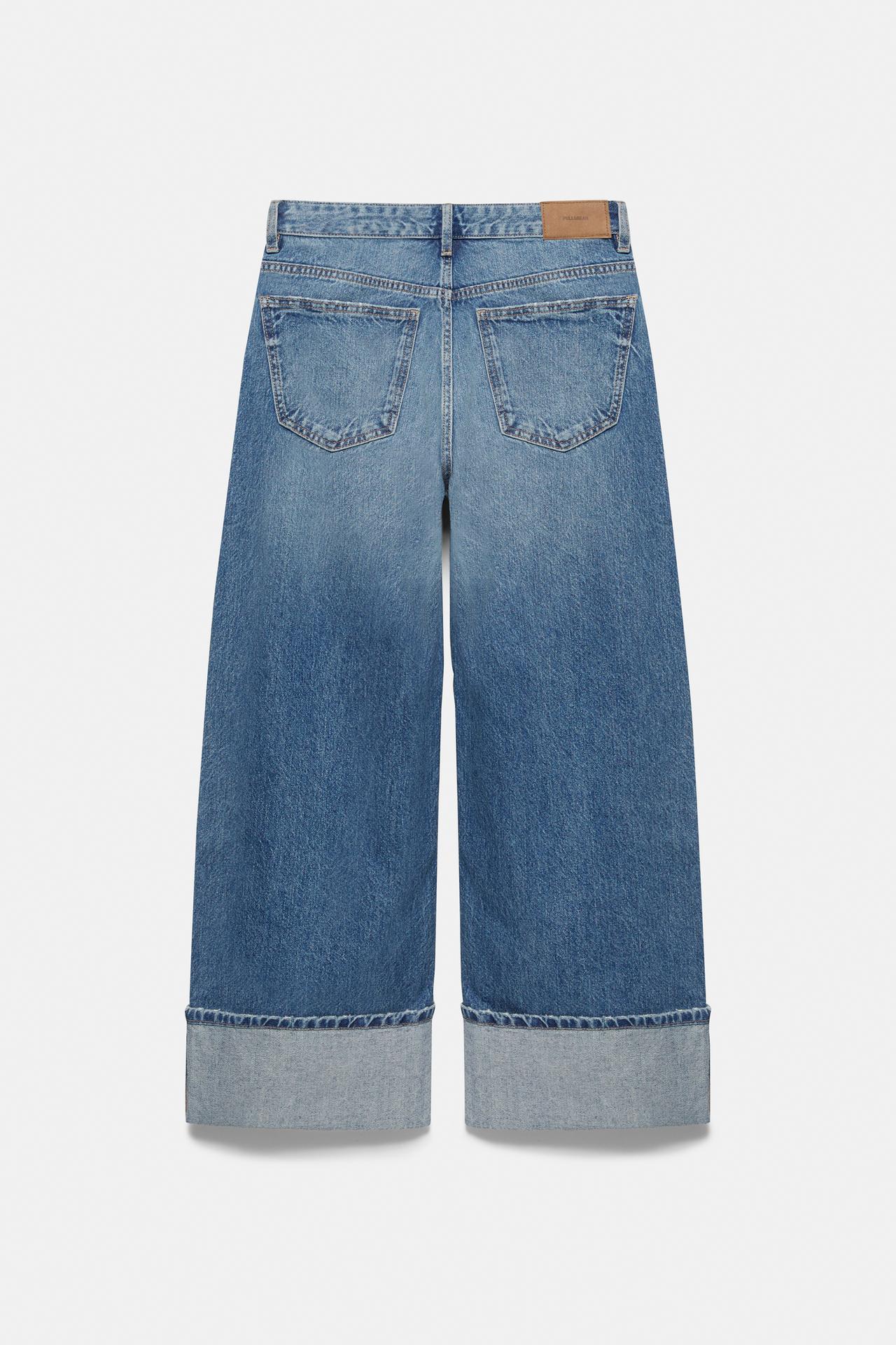 Baggy jeans with turn-up hems — Medium blue