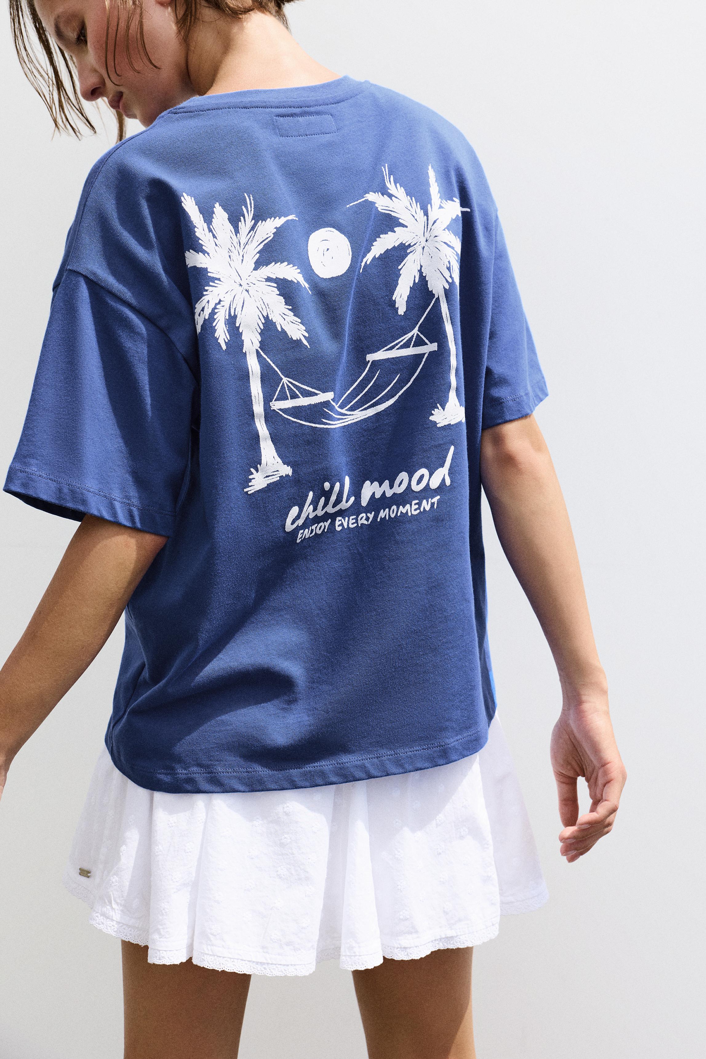 Oversize palm tree graphic T-shirt — Ink blue