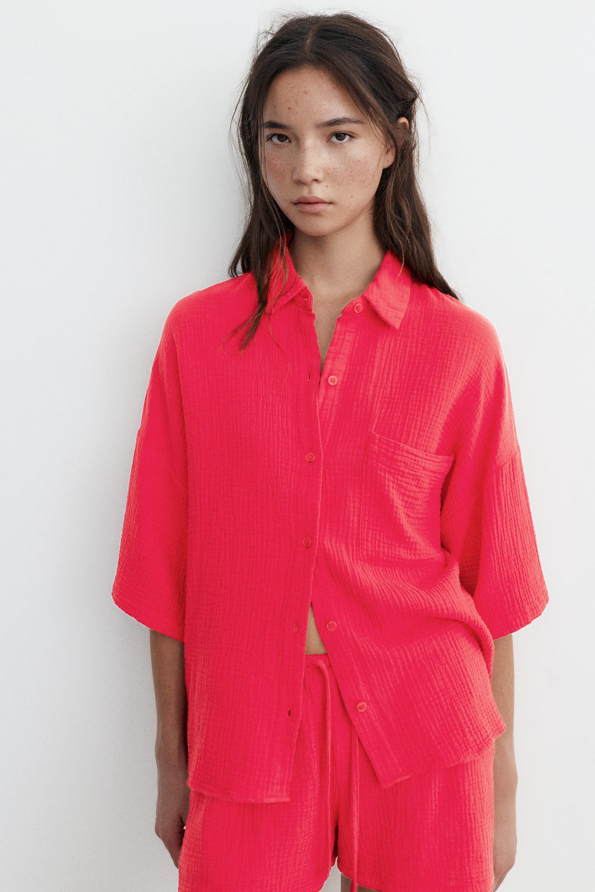 Short sleeve crepe shirt — Red
