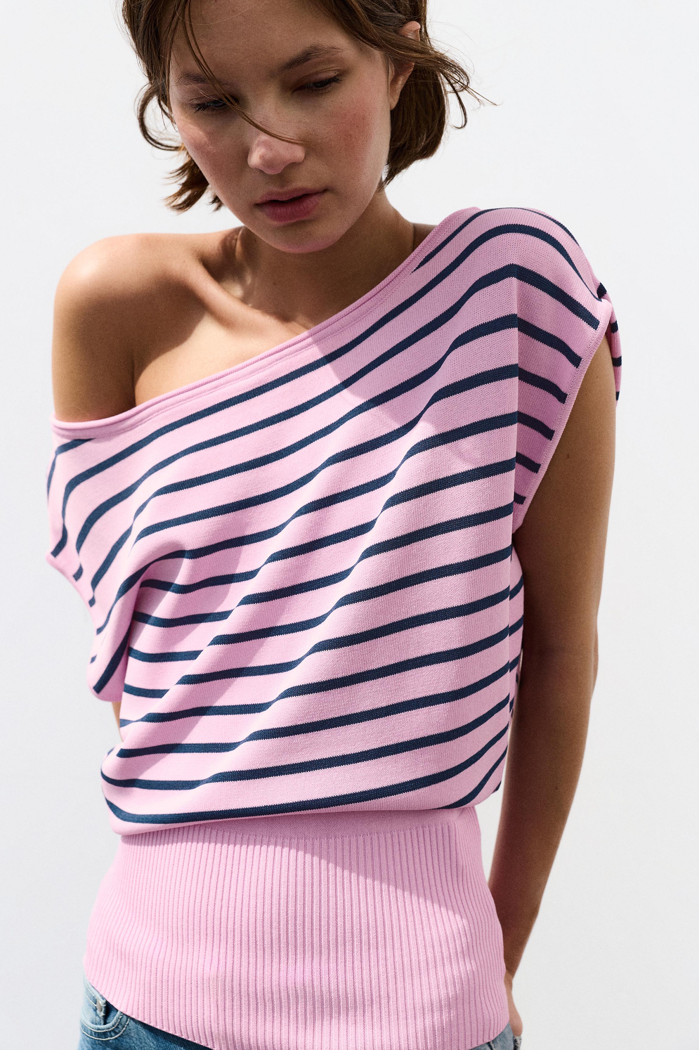 Asymmetric knit T-shirt — Pink