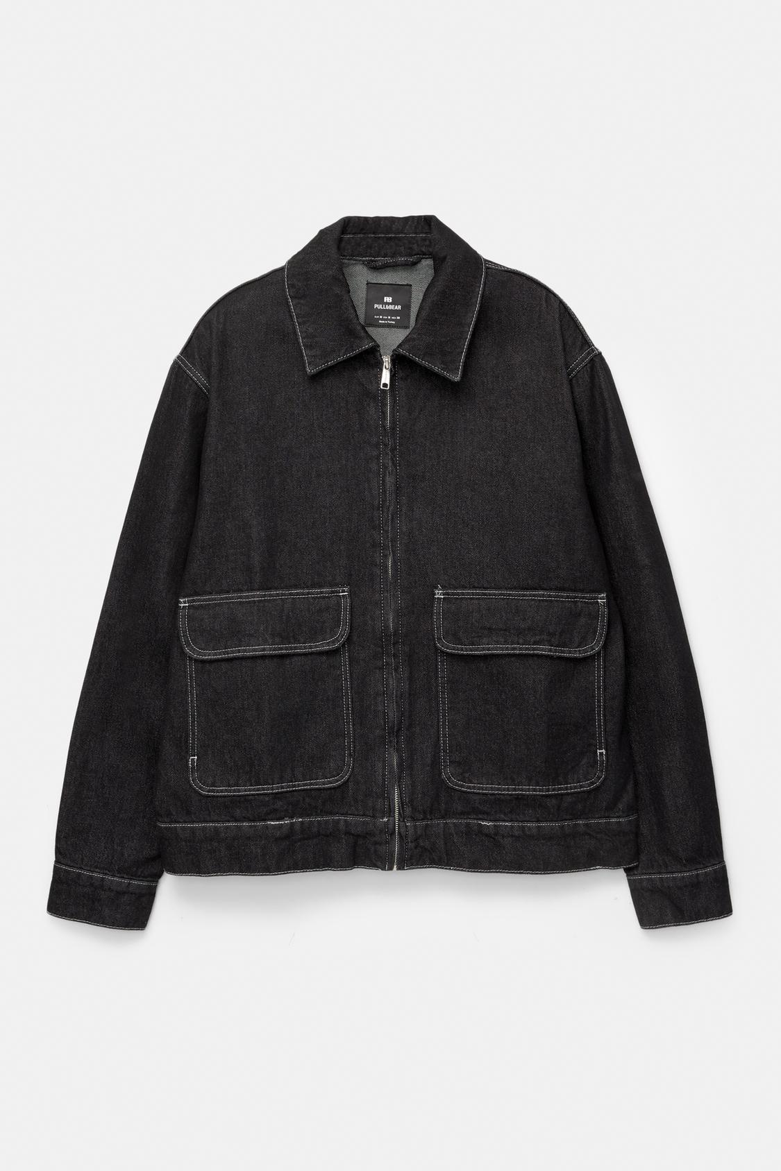 Chamarra Acolchada Chamarra De Mezclilla Negra Pull And Bear