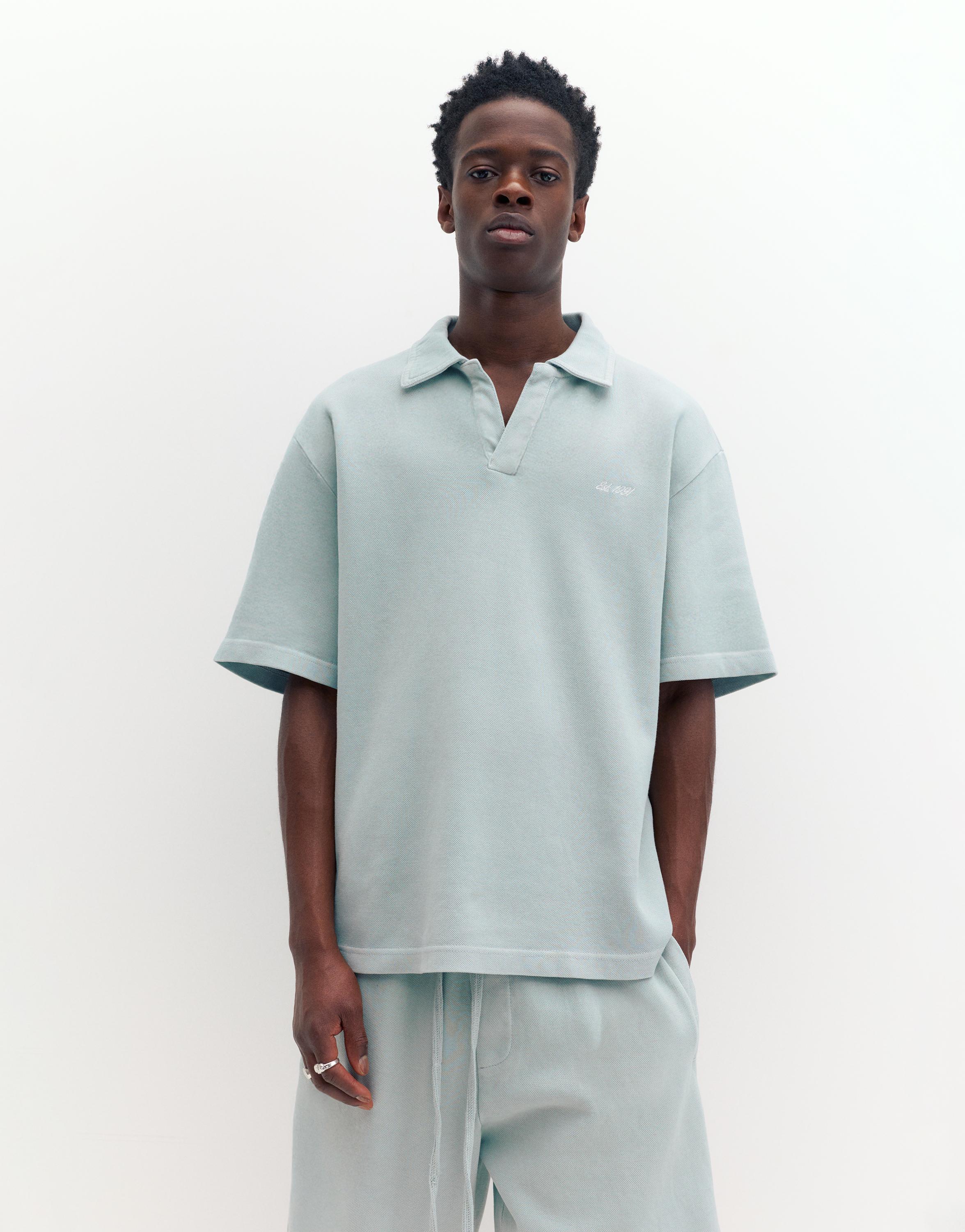 Short sleeve piqué polo shirt — Bluish grey