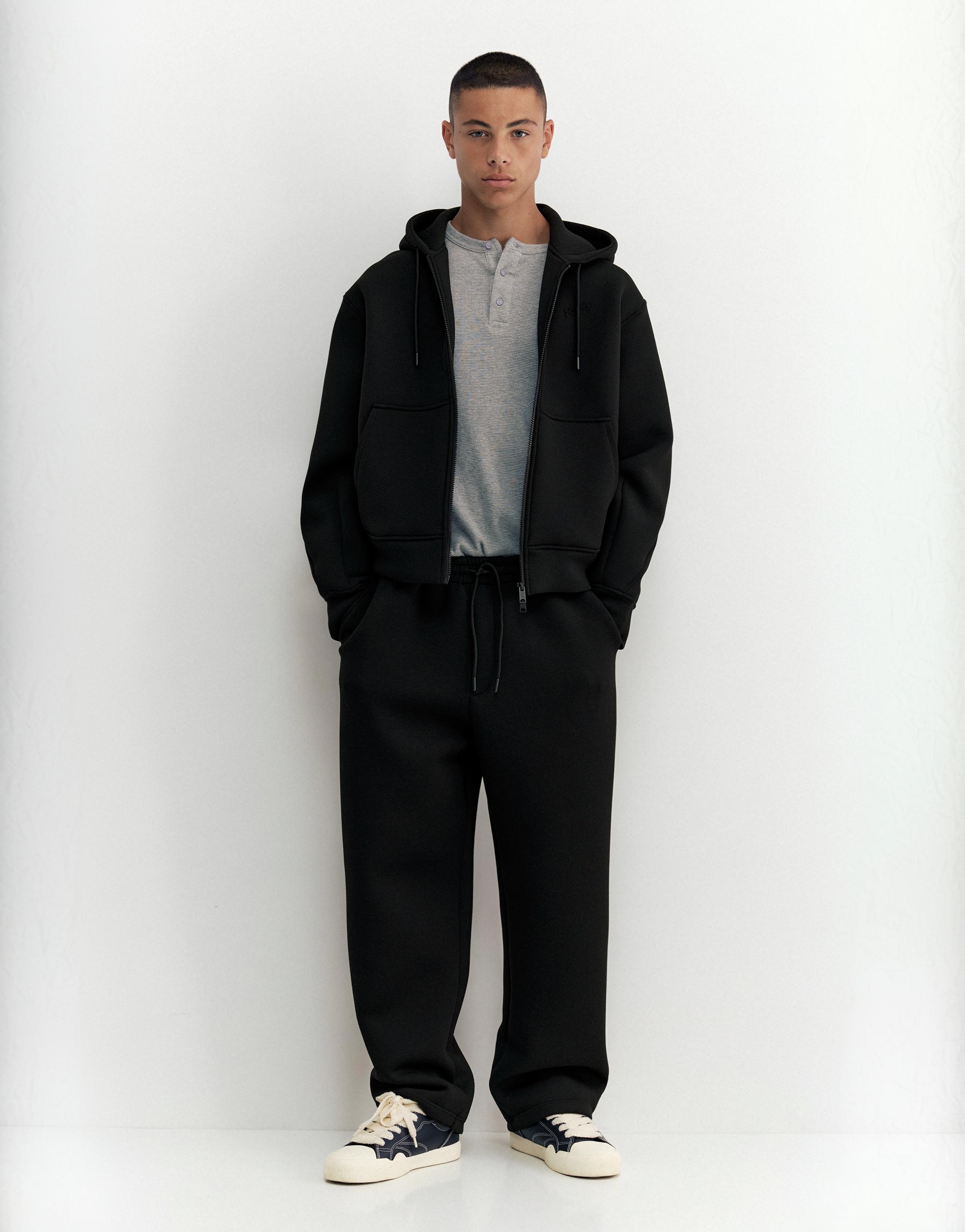 Neoprene-effect baggy trousers — Black
