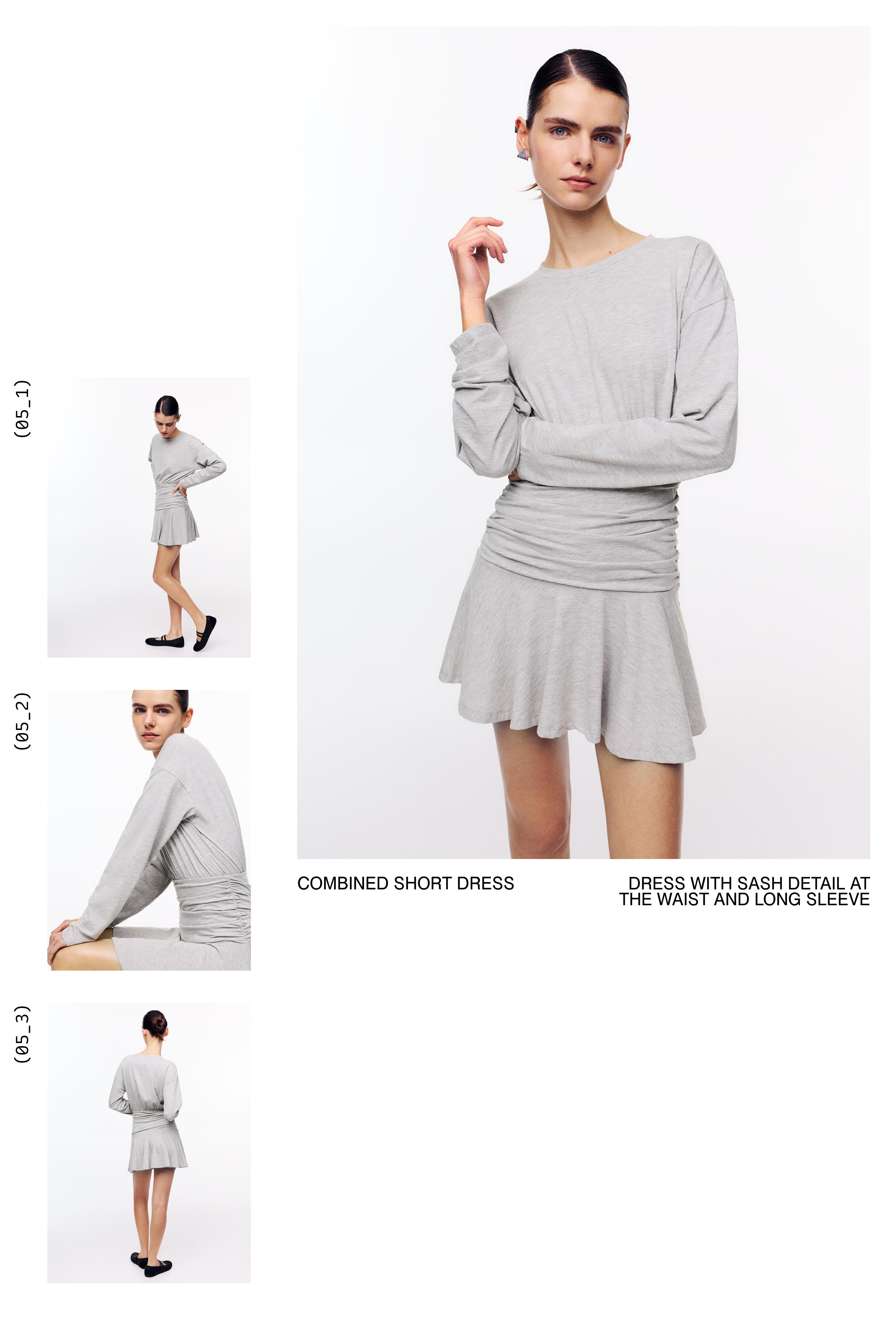 Short gathered dress — Grey marl