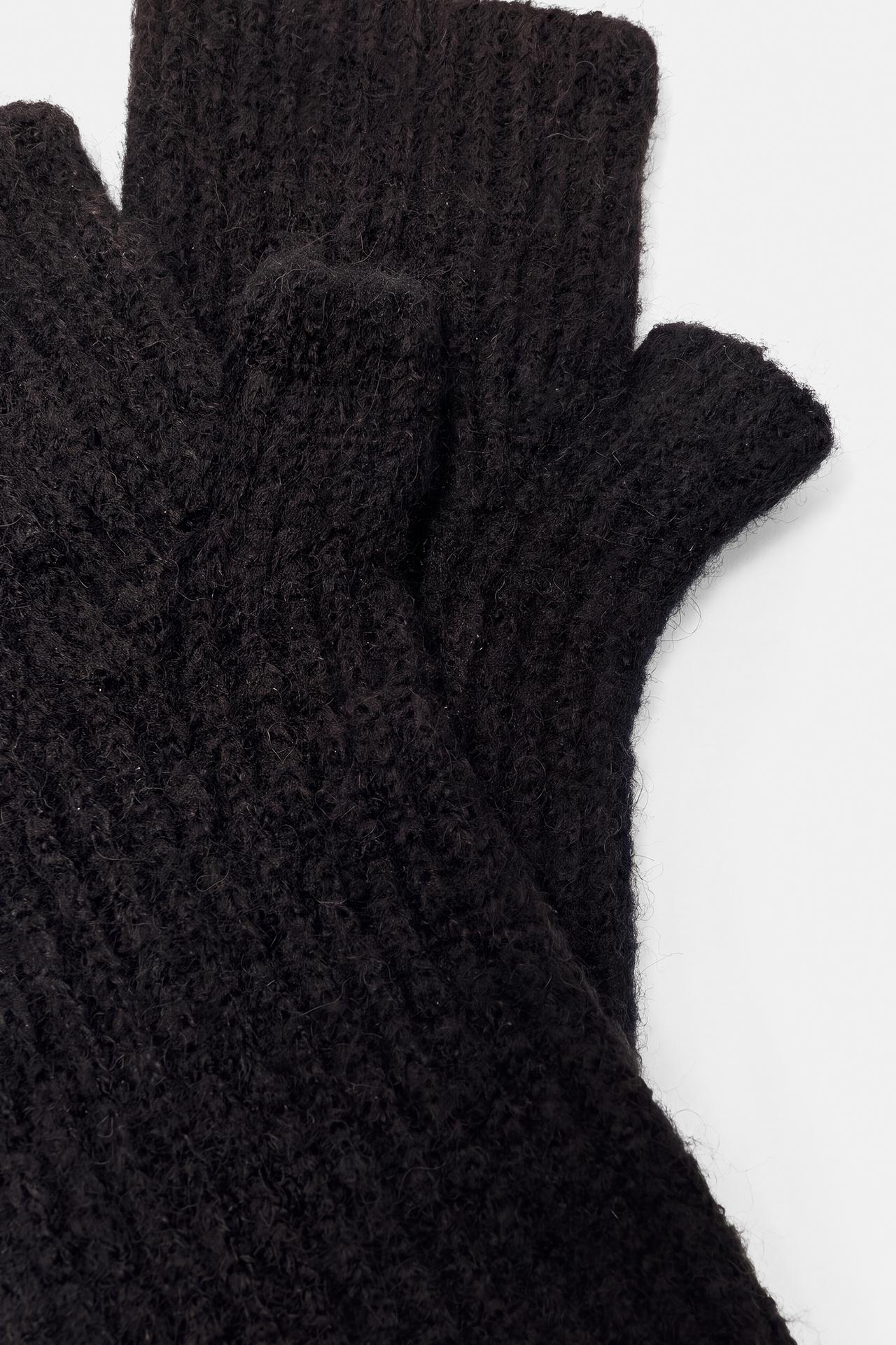 Ribbed knit mittens — Black