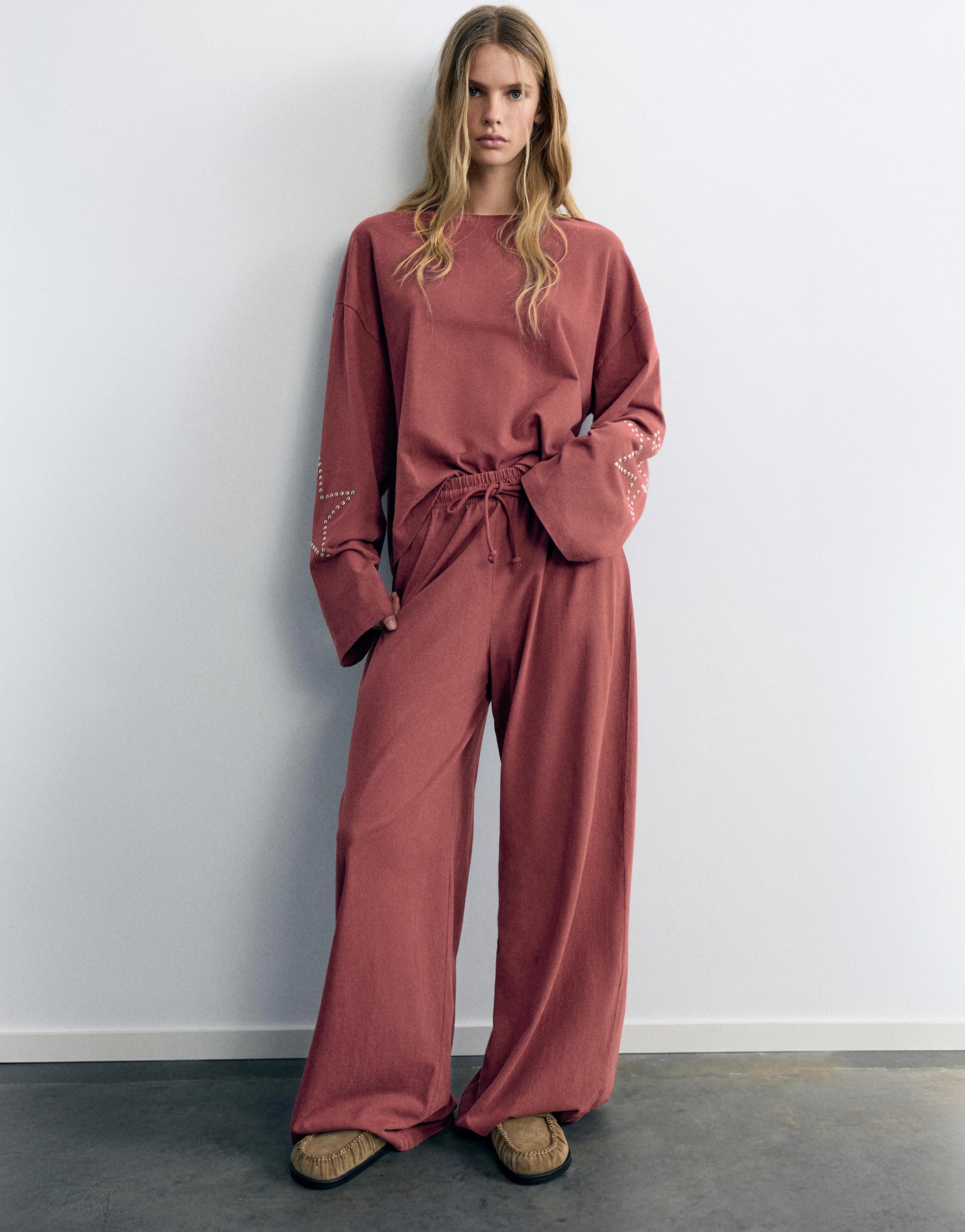 Wide-leg star trousers — Maroon