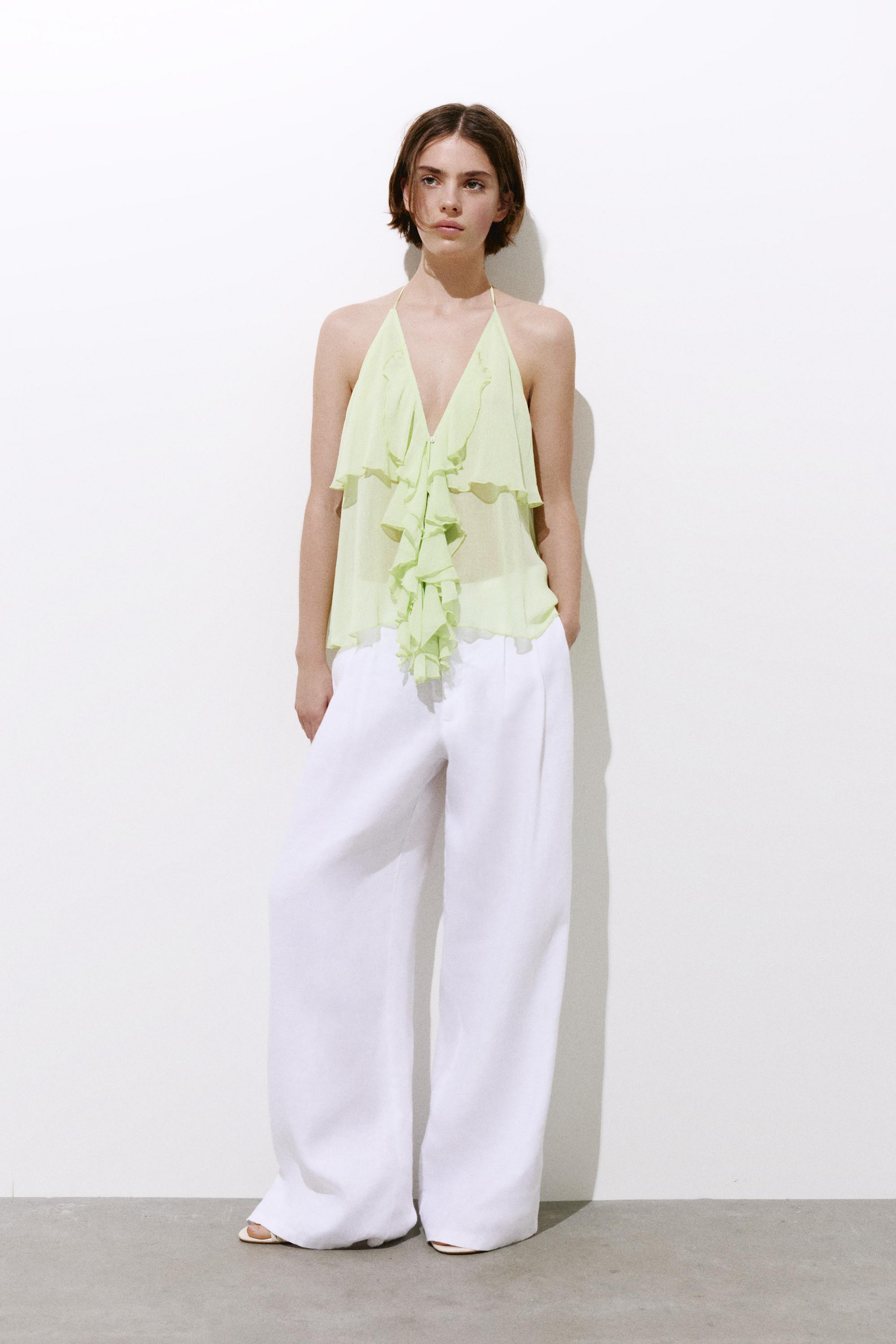 Halter top with ruffles — Apple green