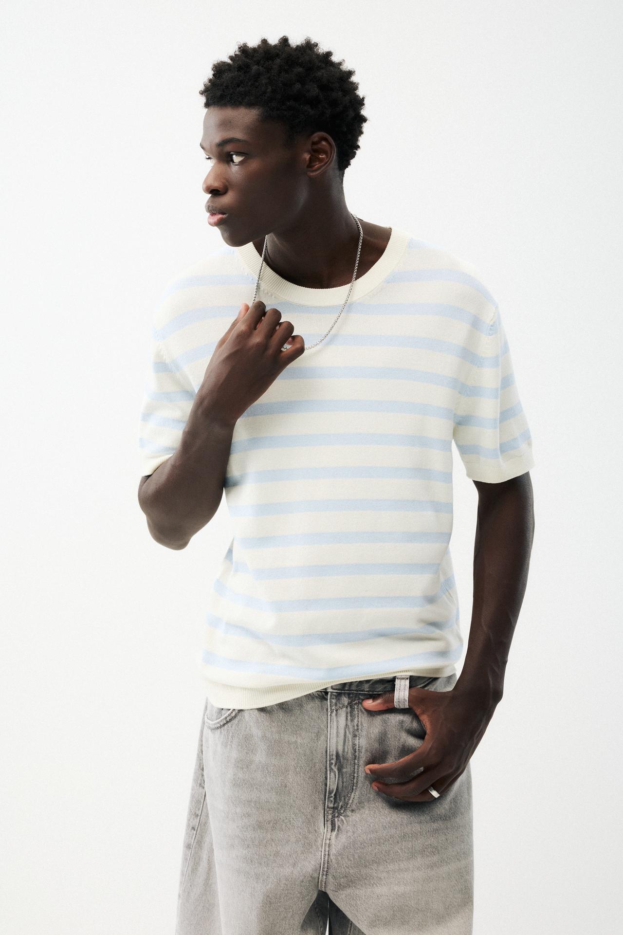 Short sleeve jumper — White/Sky Blue