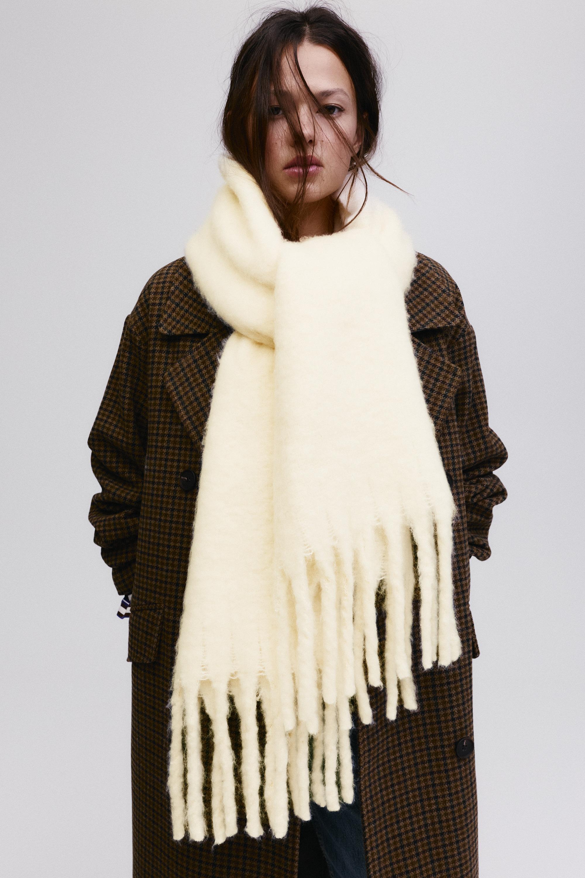 Maxi mohair-effect scarf — Ecru