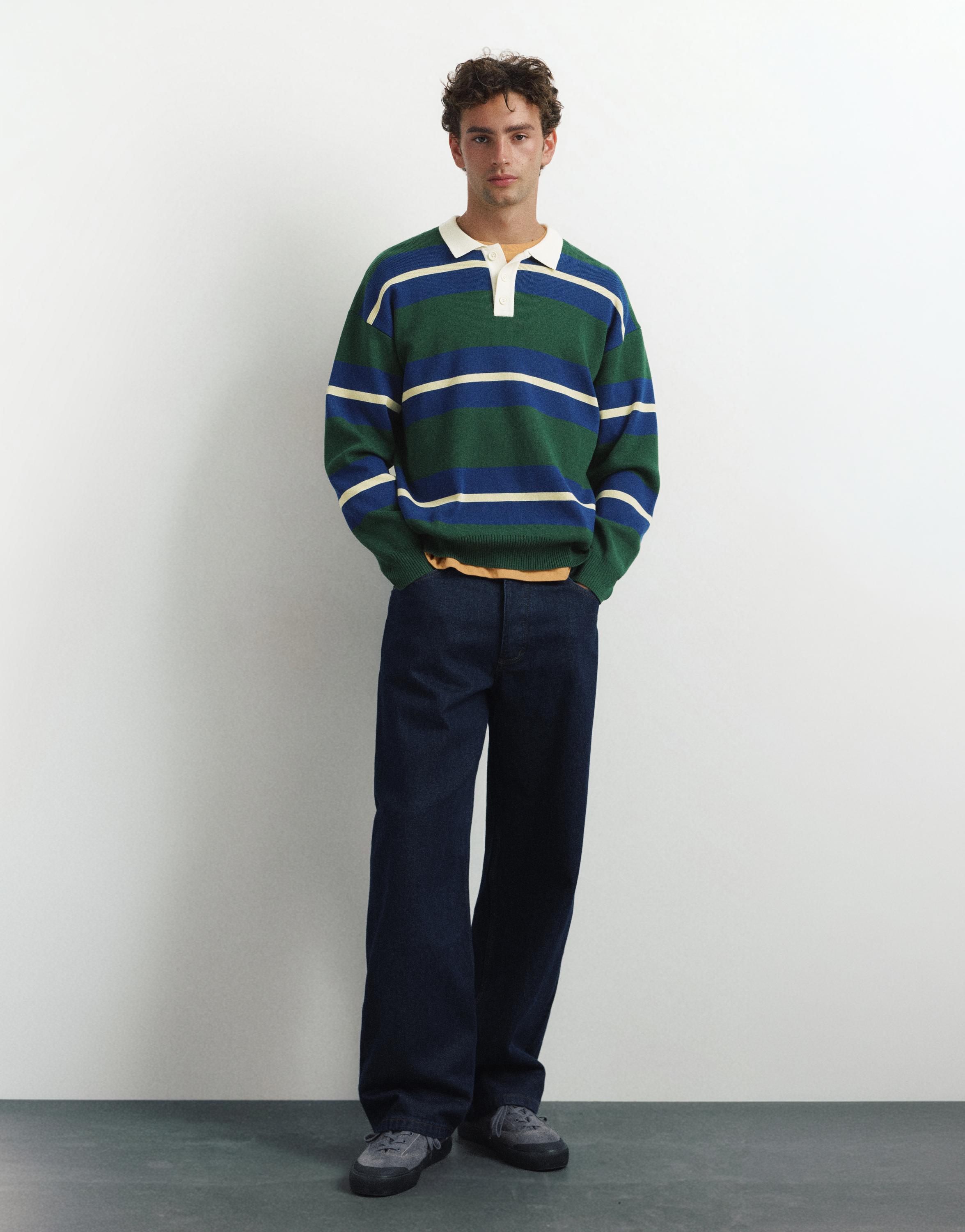 Striped knit polo shirt — Bottle