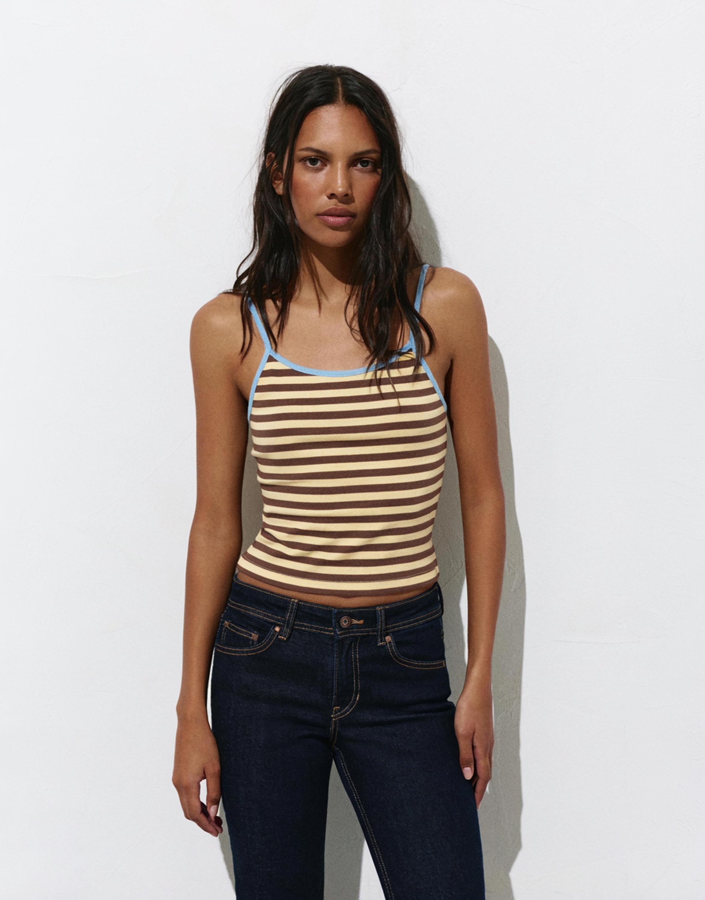 Striped strappy top — Yellow