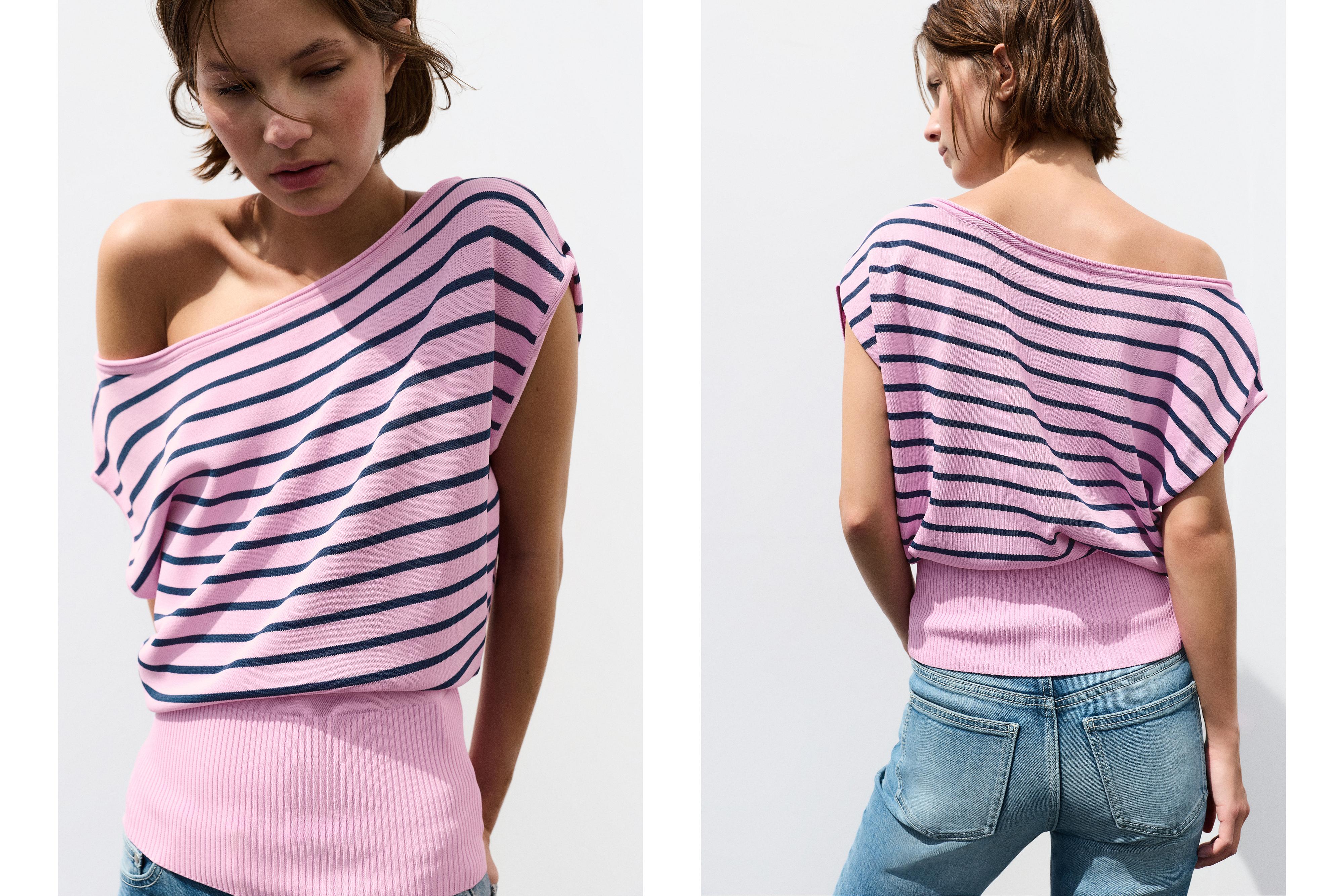 Asymmetric knit T-shirt — Pink
