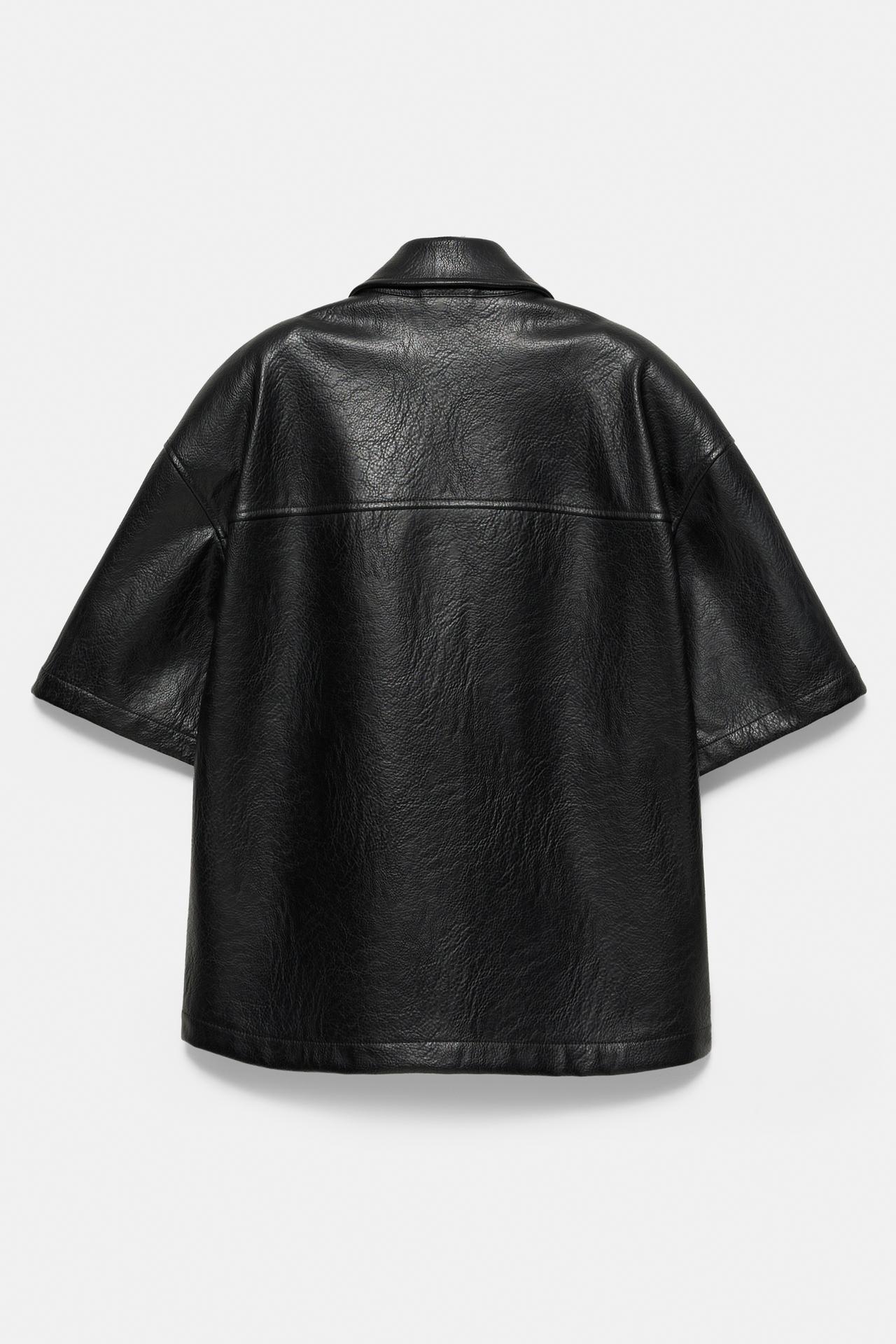 Leather effect zip-up overshirt — Black