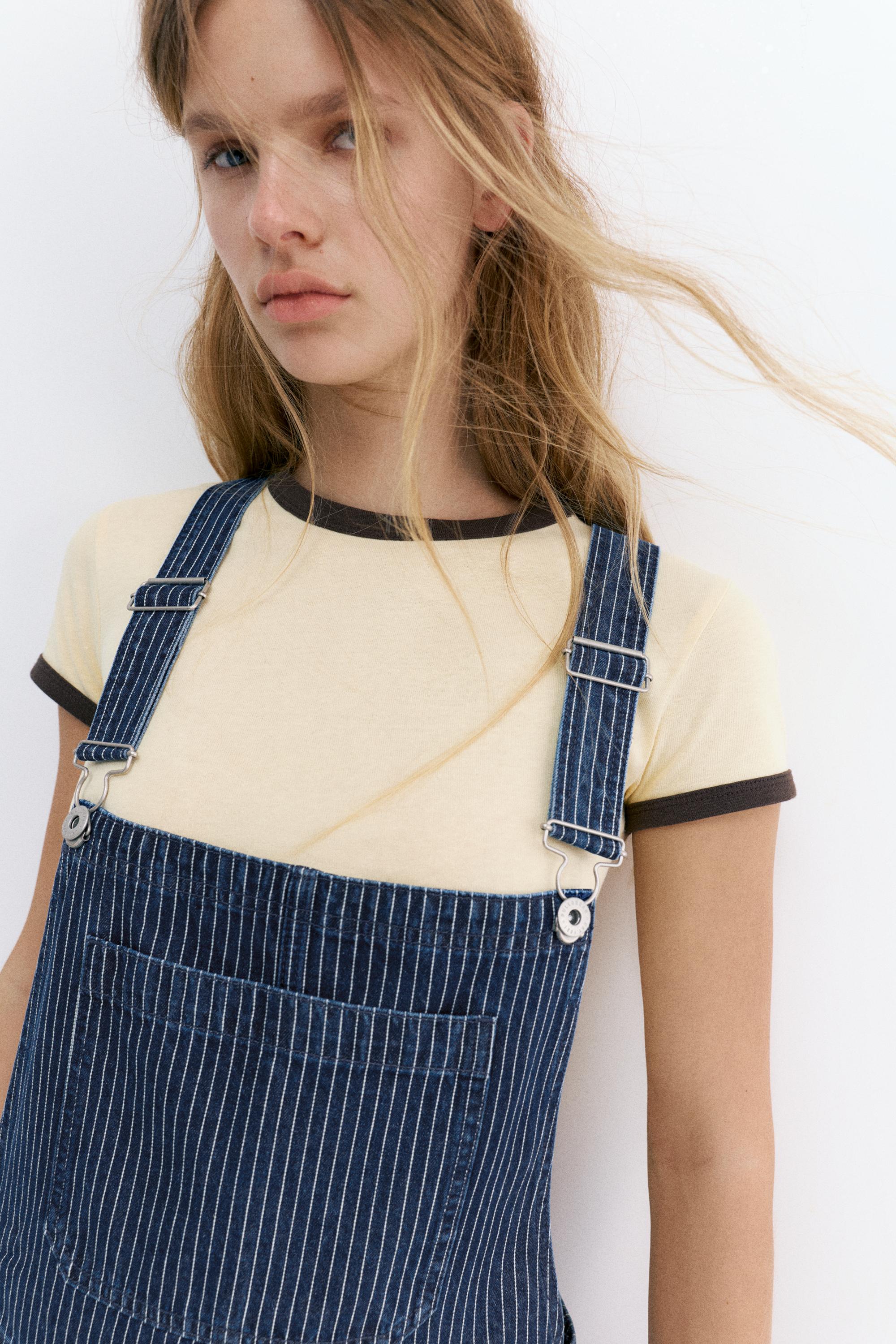 Çizgili uzun denim tulum - Görsel 9