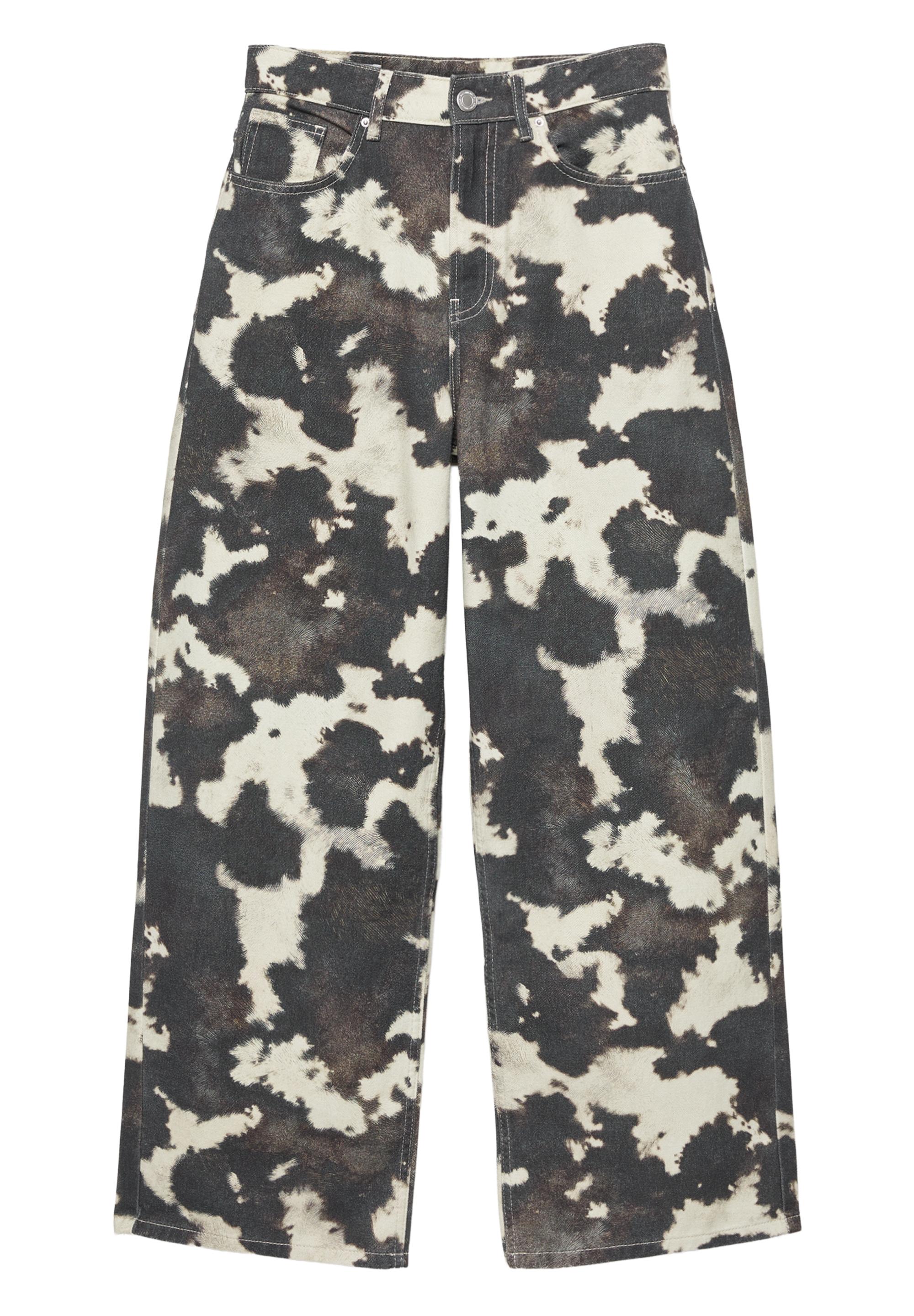 Cow print baggy jeans — White/Black