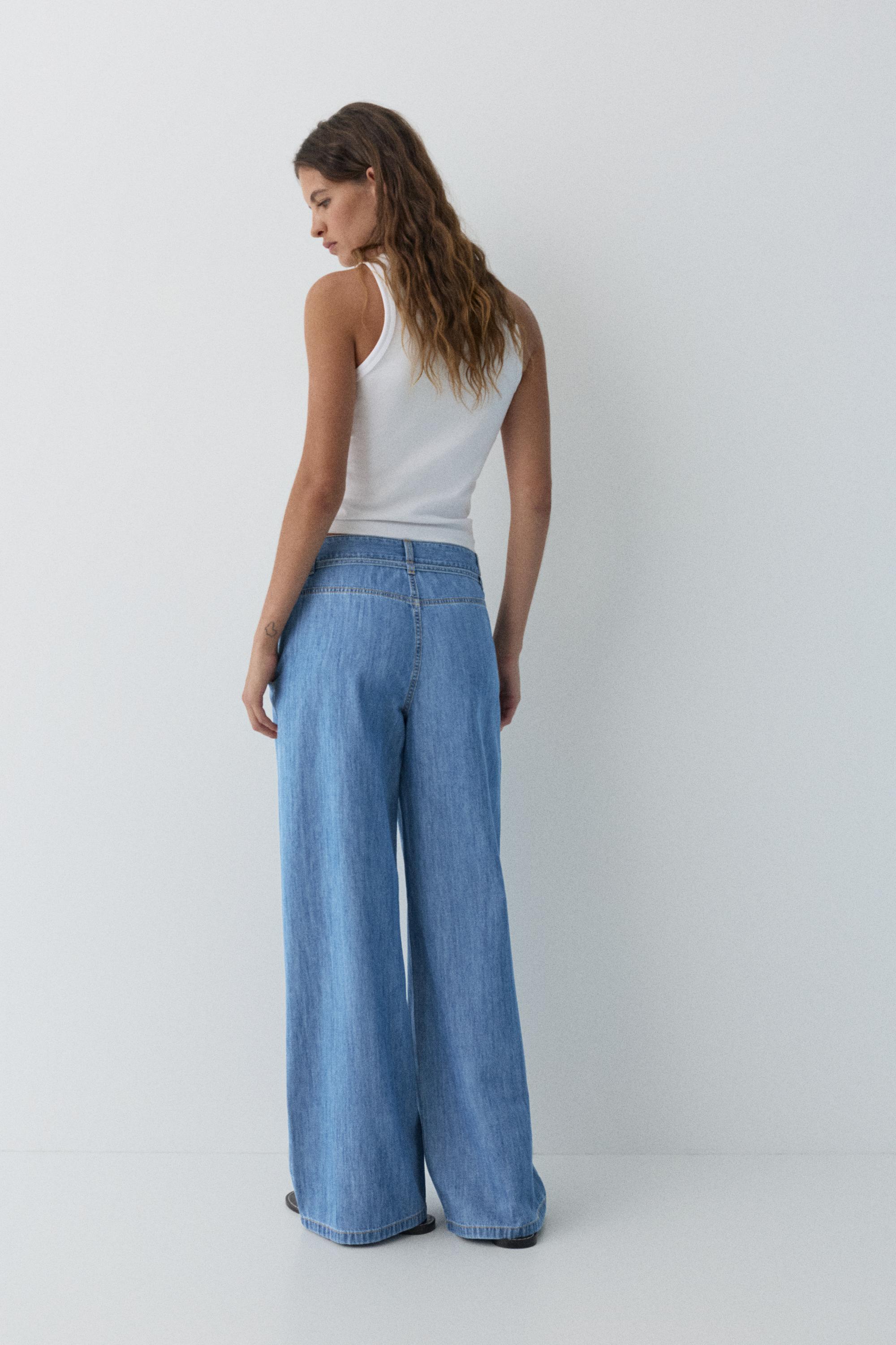 Wide-leg drawstring jeans — Pale blue
