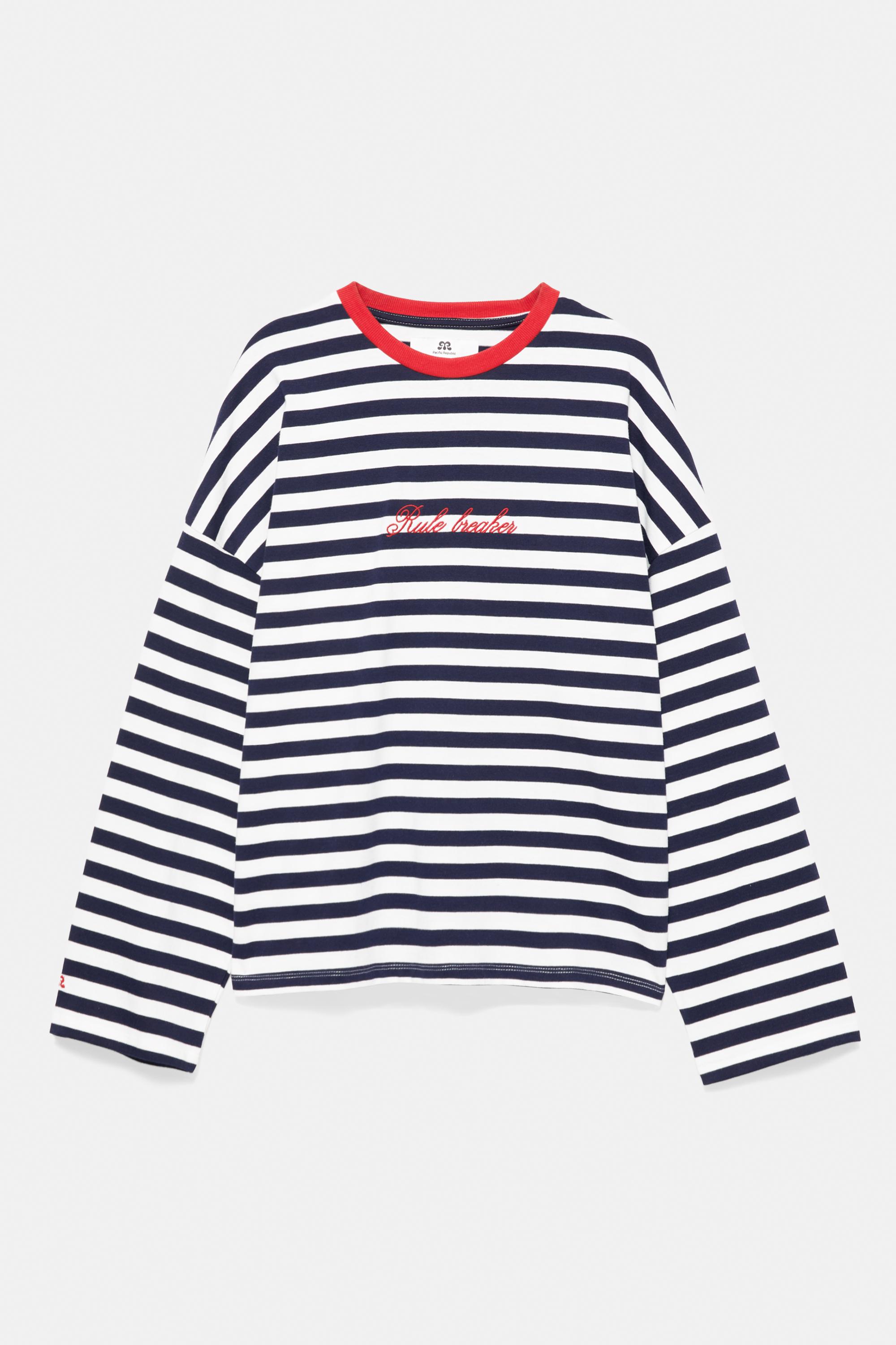 Pull&Bear Çizgili yazılı oversize tişört görsel 4