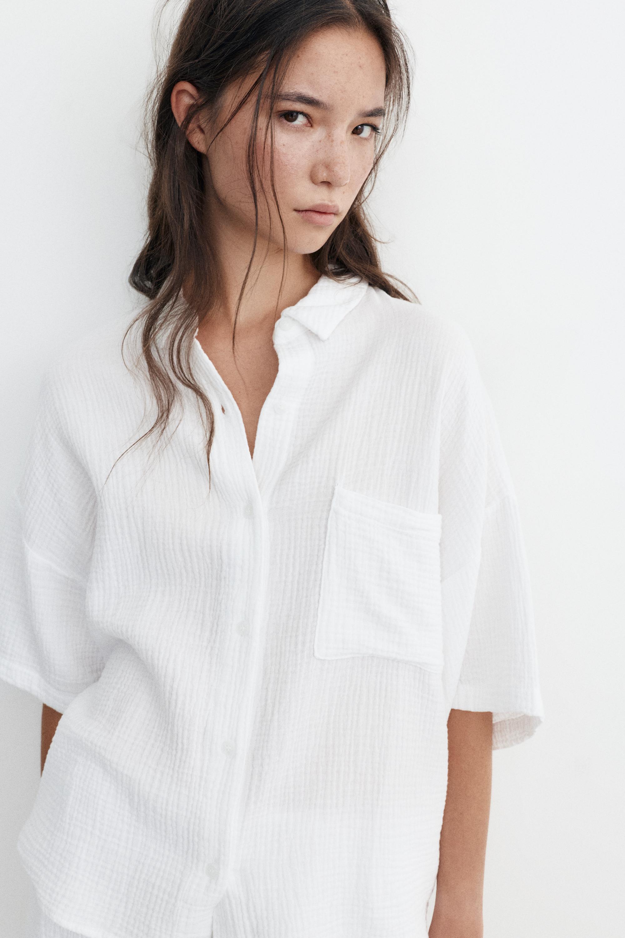 Short sleeve crepe shirt — White