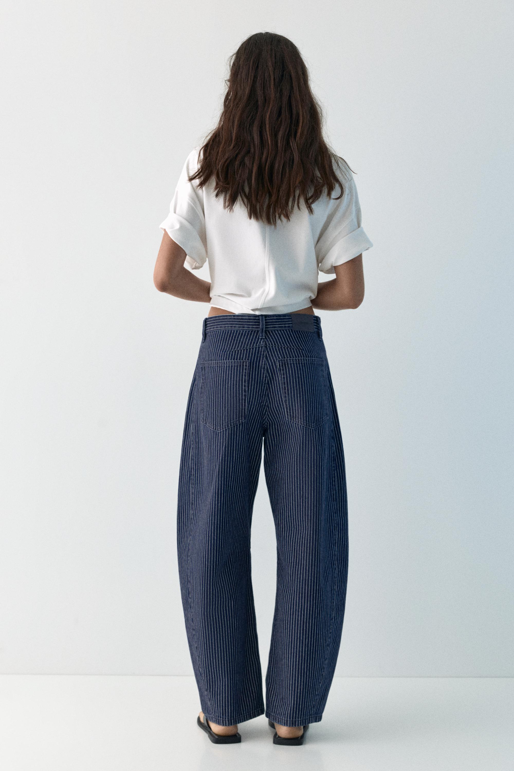Striped balloon jeans with seams — Medium blue