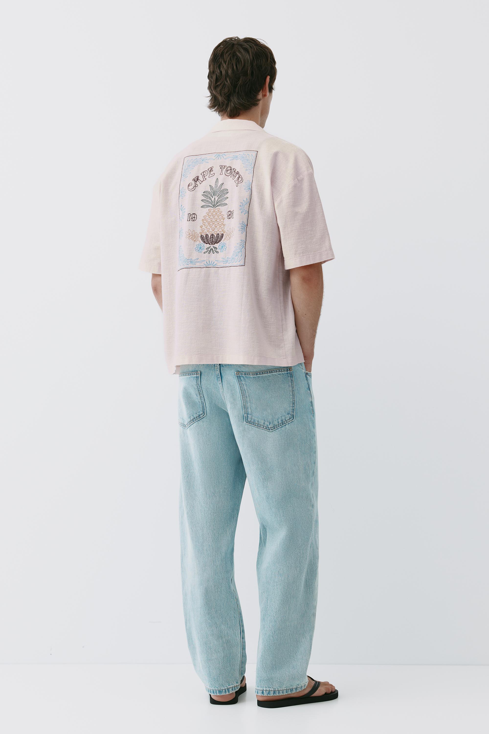 Pineapple embroidery short sleeve shirt — Rose pink