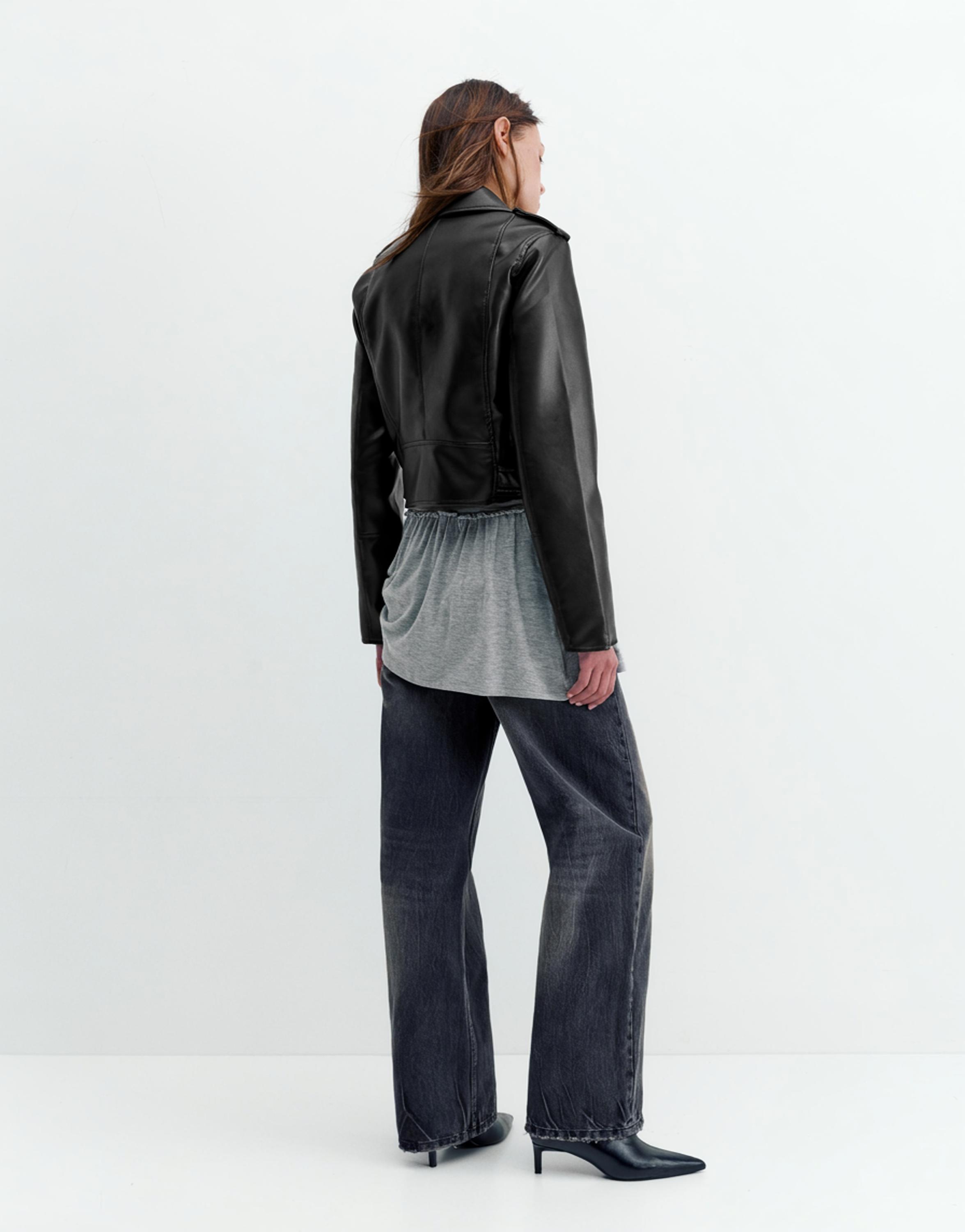 Suni deri biker ceket - Görsel 3