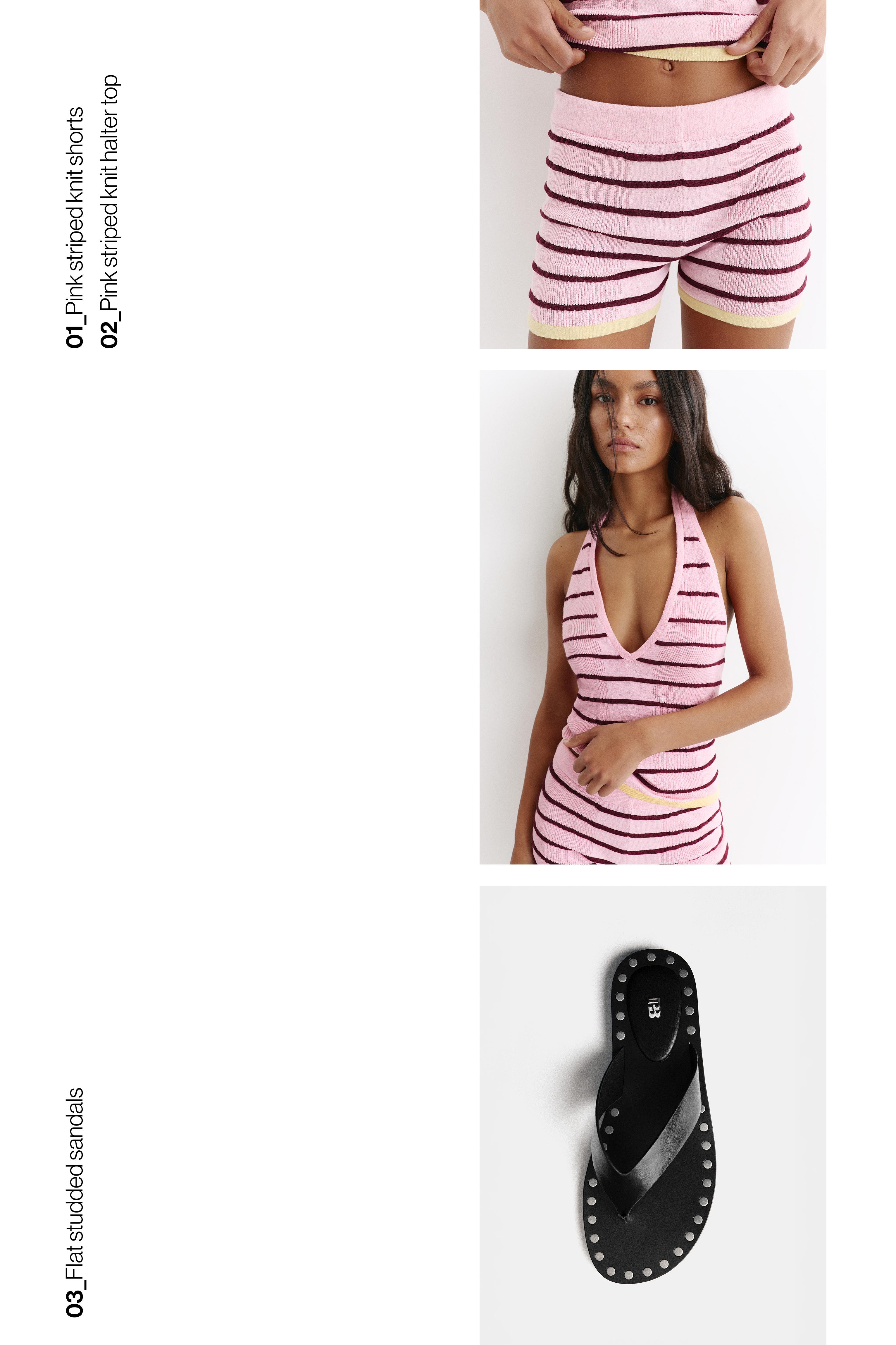 Striped knit halter top — Pink