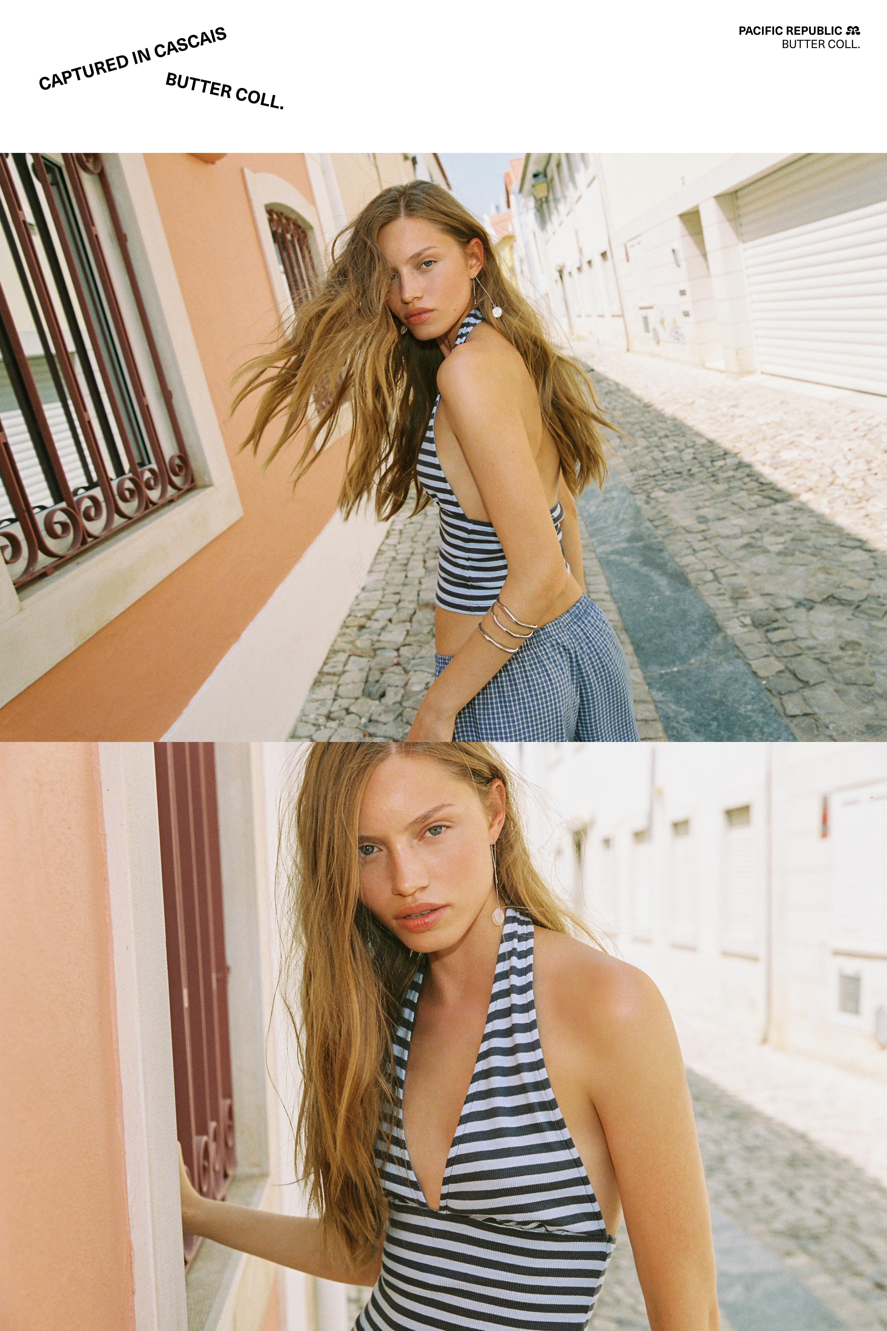 Striped halter top — Bluish grey