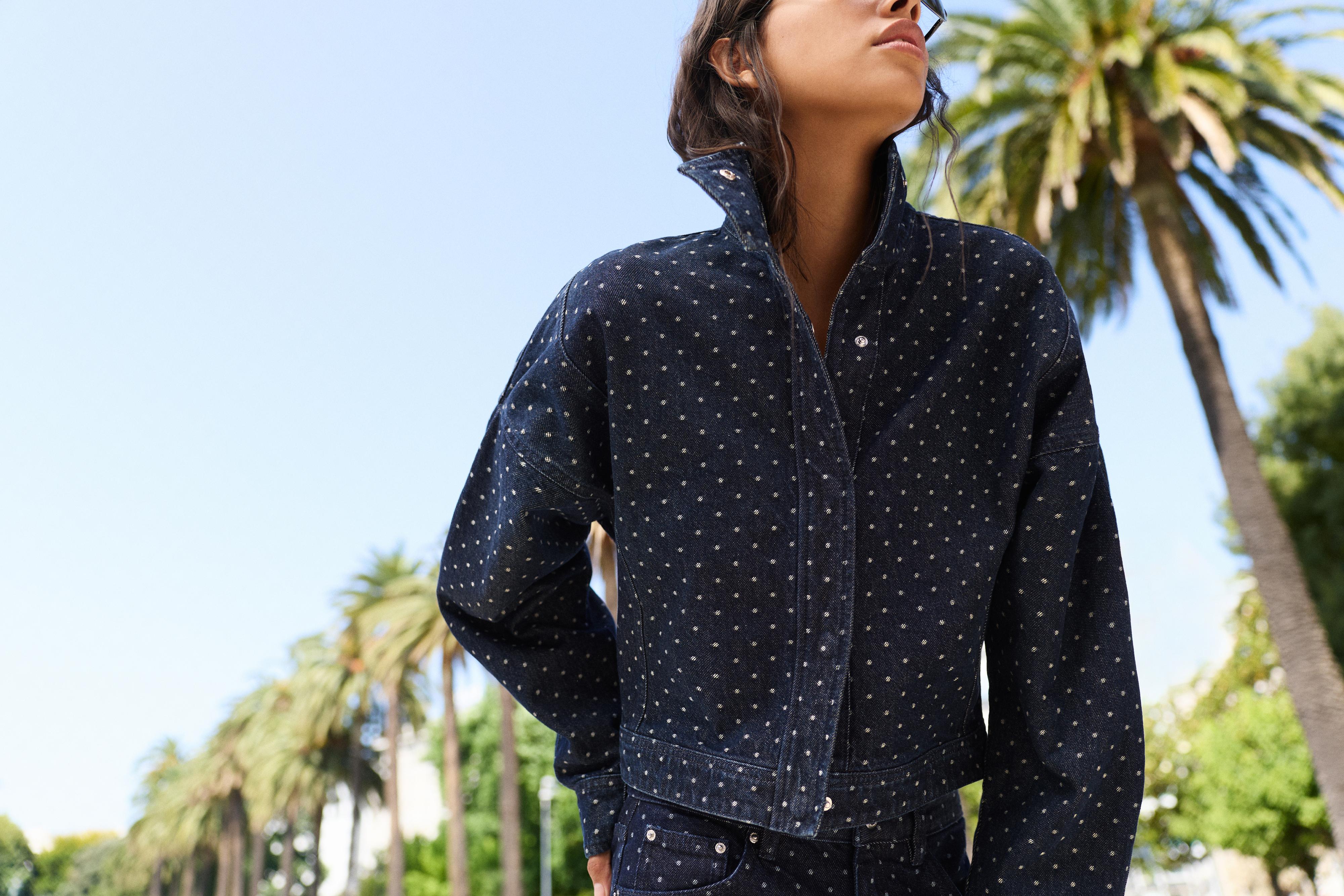 Polka dot denim jacket — Navy