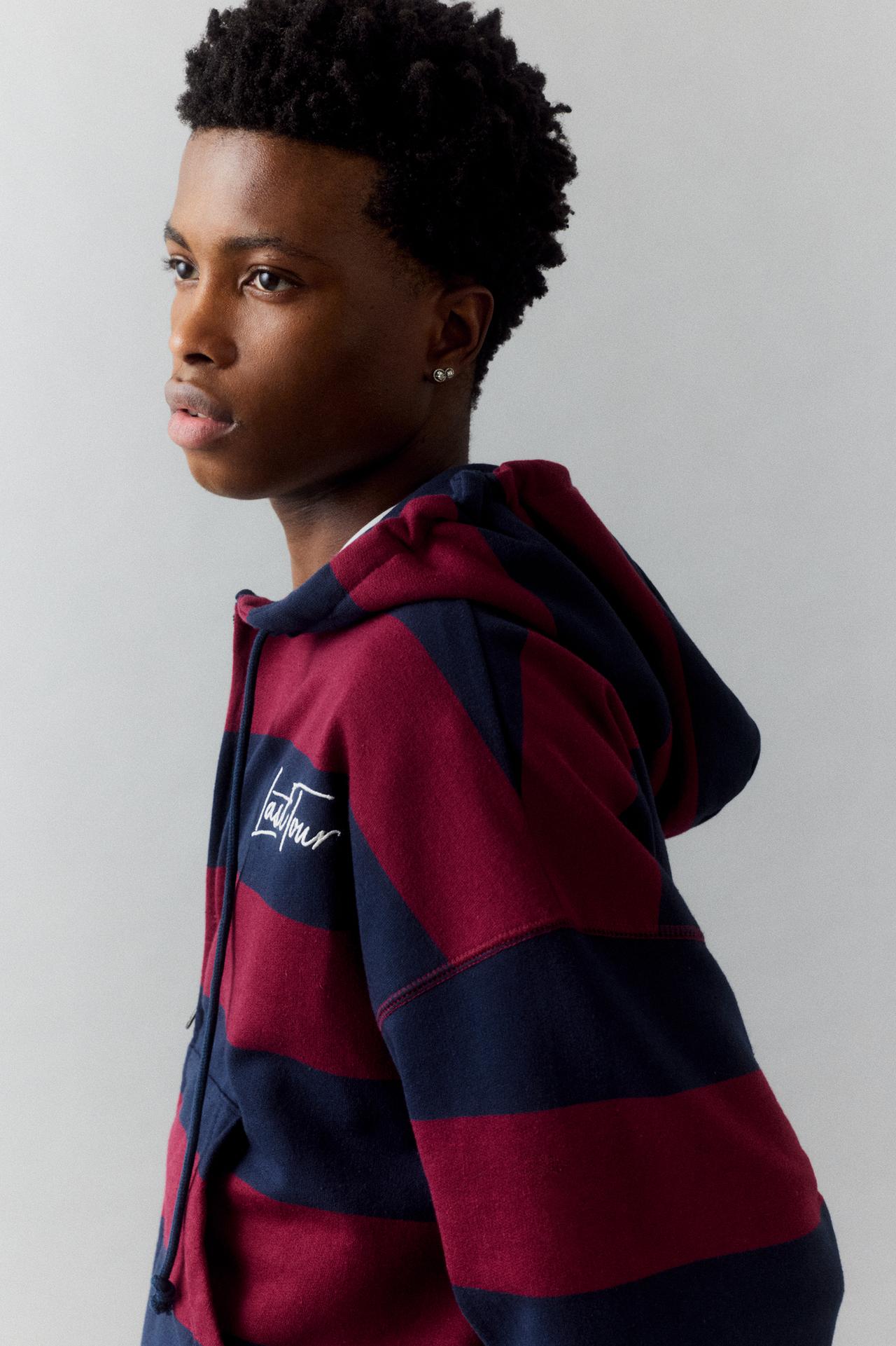 Striped zip-up sweatshirt with hood — Navy