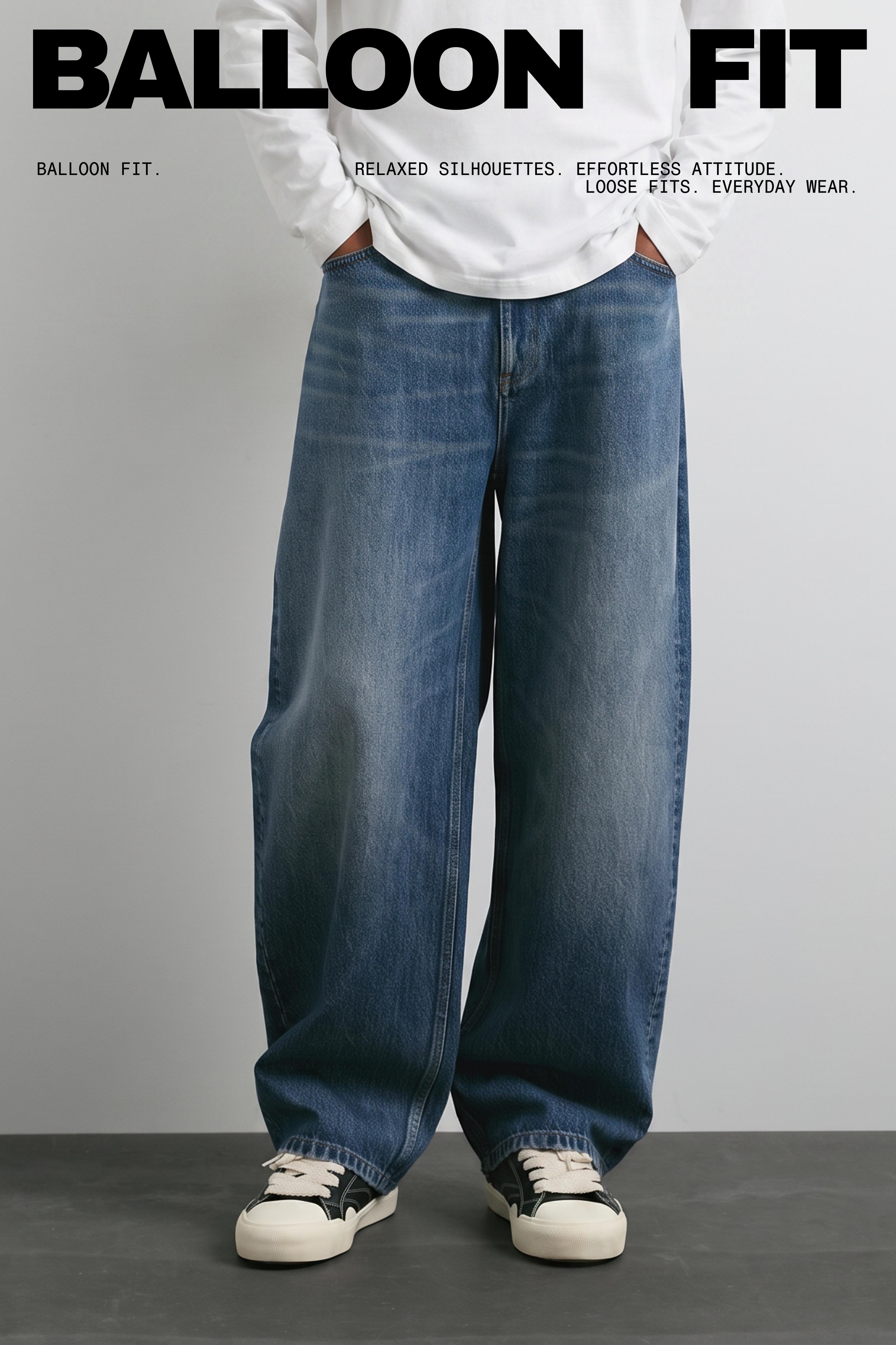 Balloon-fit baggy jeans — Medium blue