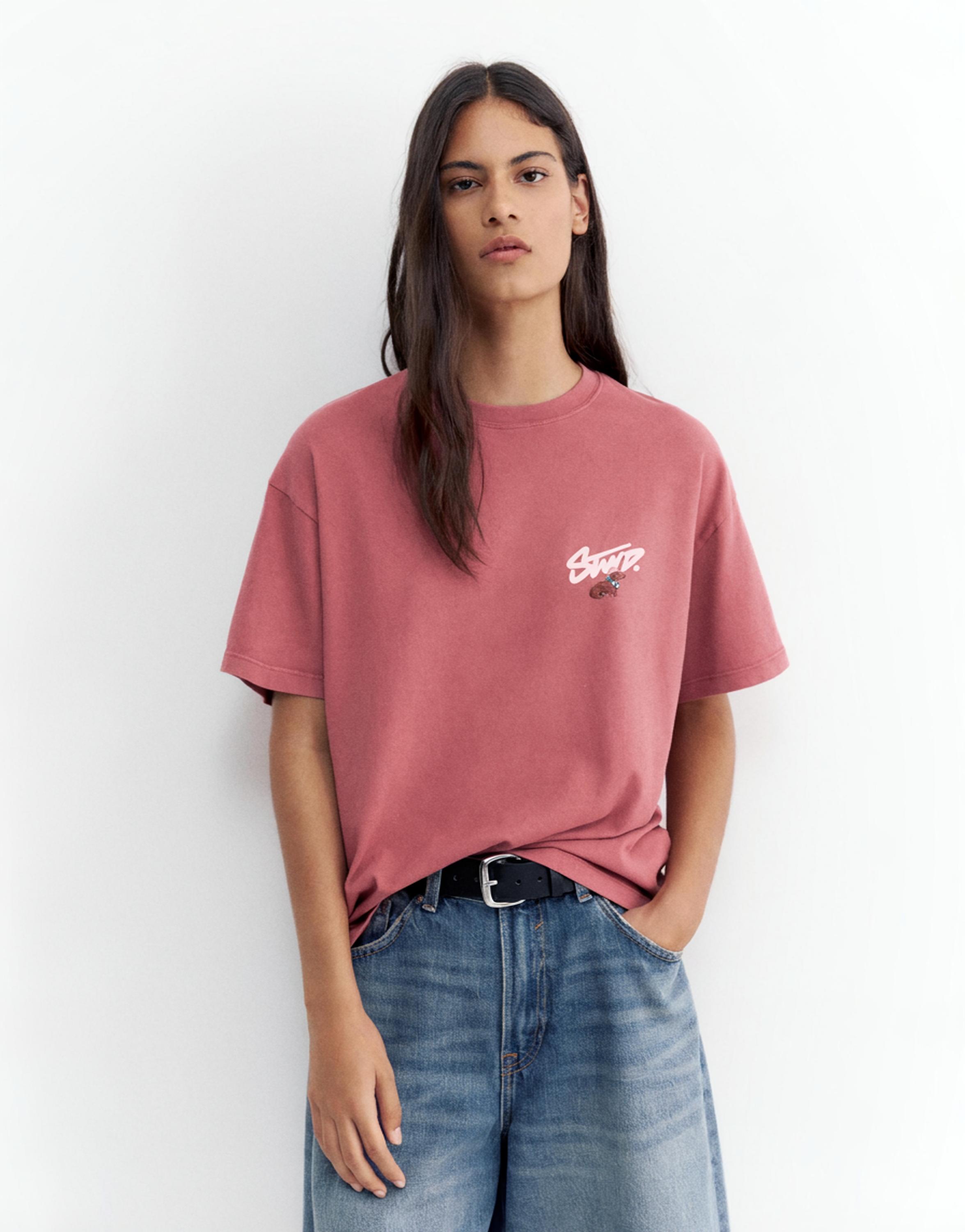STWD dog graphic T-shirt — Dark pink