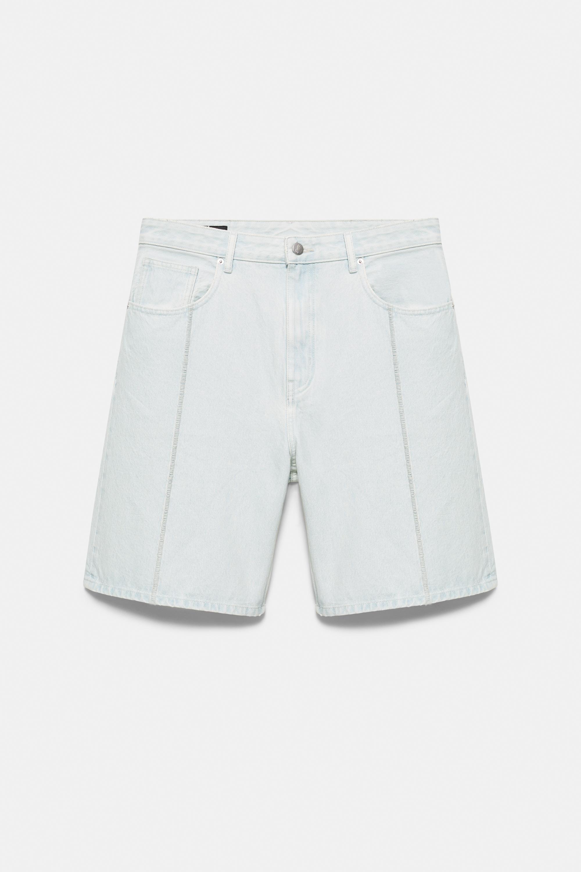 Baggy denim Bermuda shorts with seam detail — Pale indigo