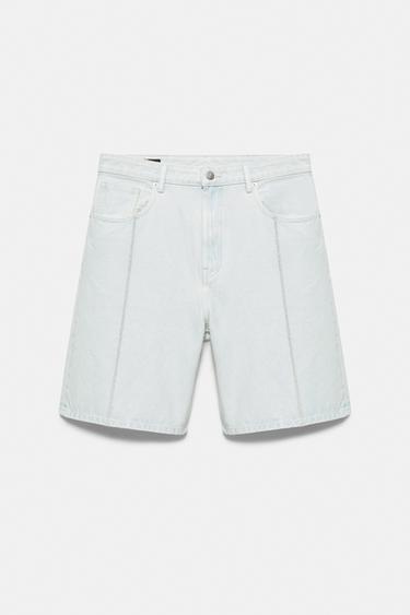 Baggy denim Bermuda shorts with seam detail — Pale indigo 3