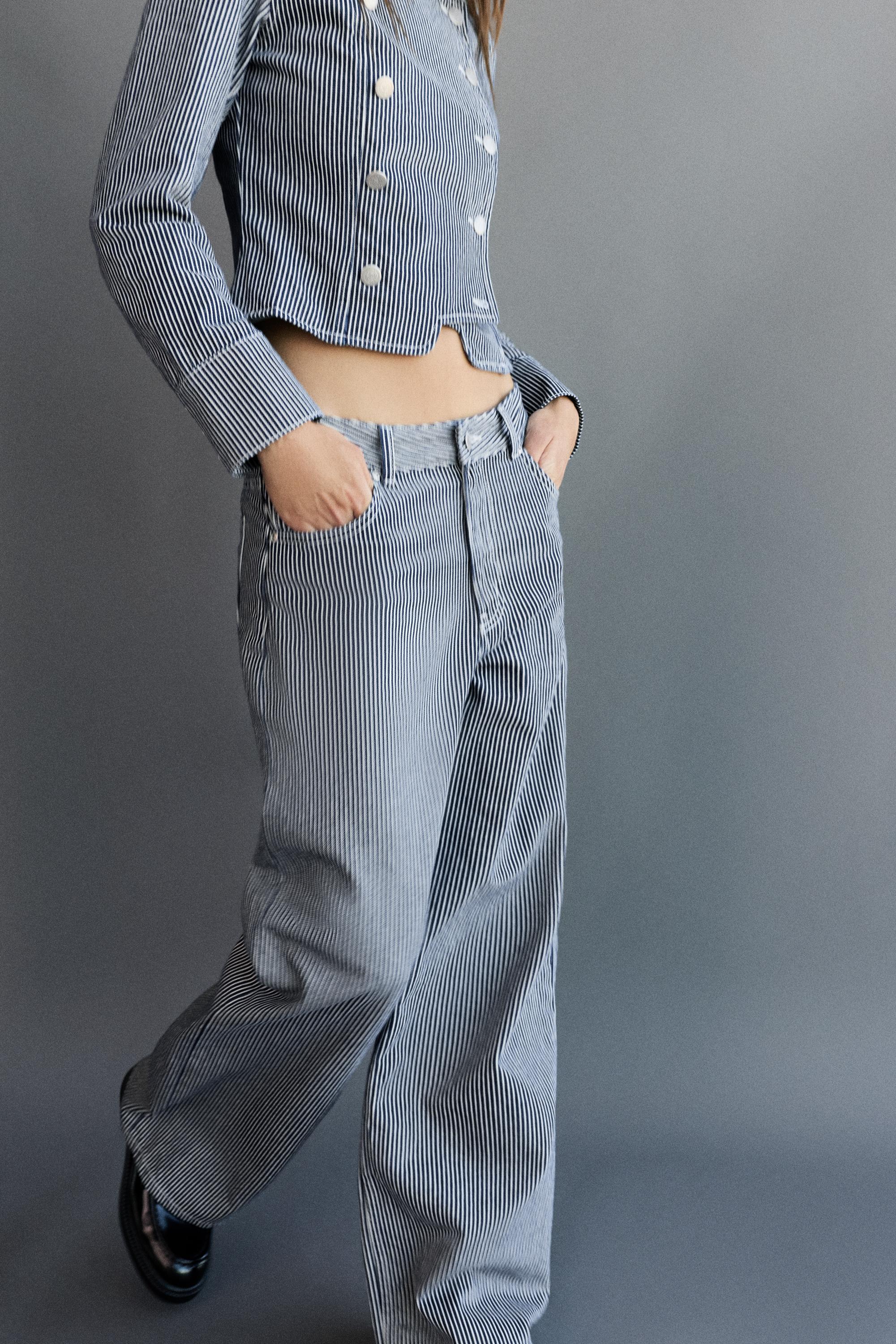 Low-rise striped baggy jeans — Dark blue