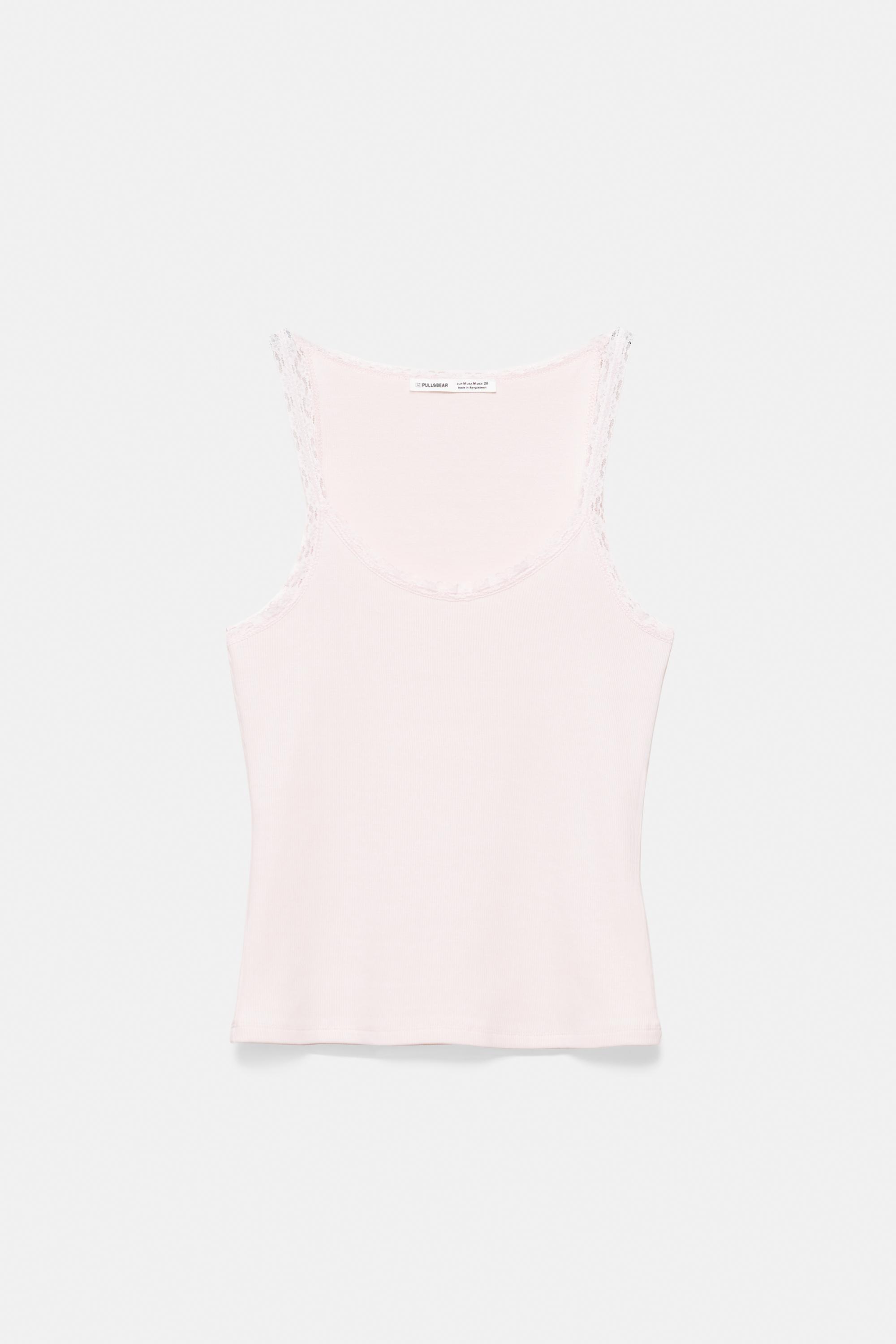 Lace-trim tank top — Pastel pink