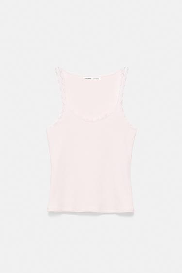 Lace-trim tank top — Pastel pink 6