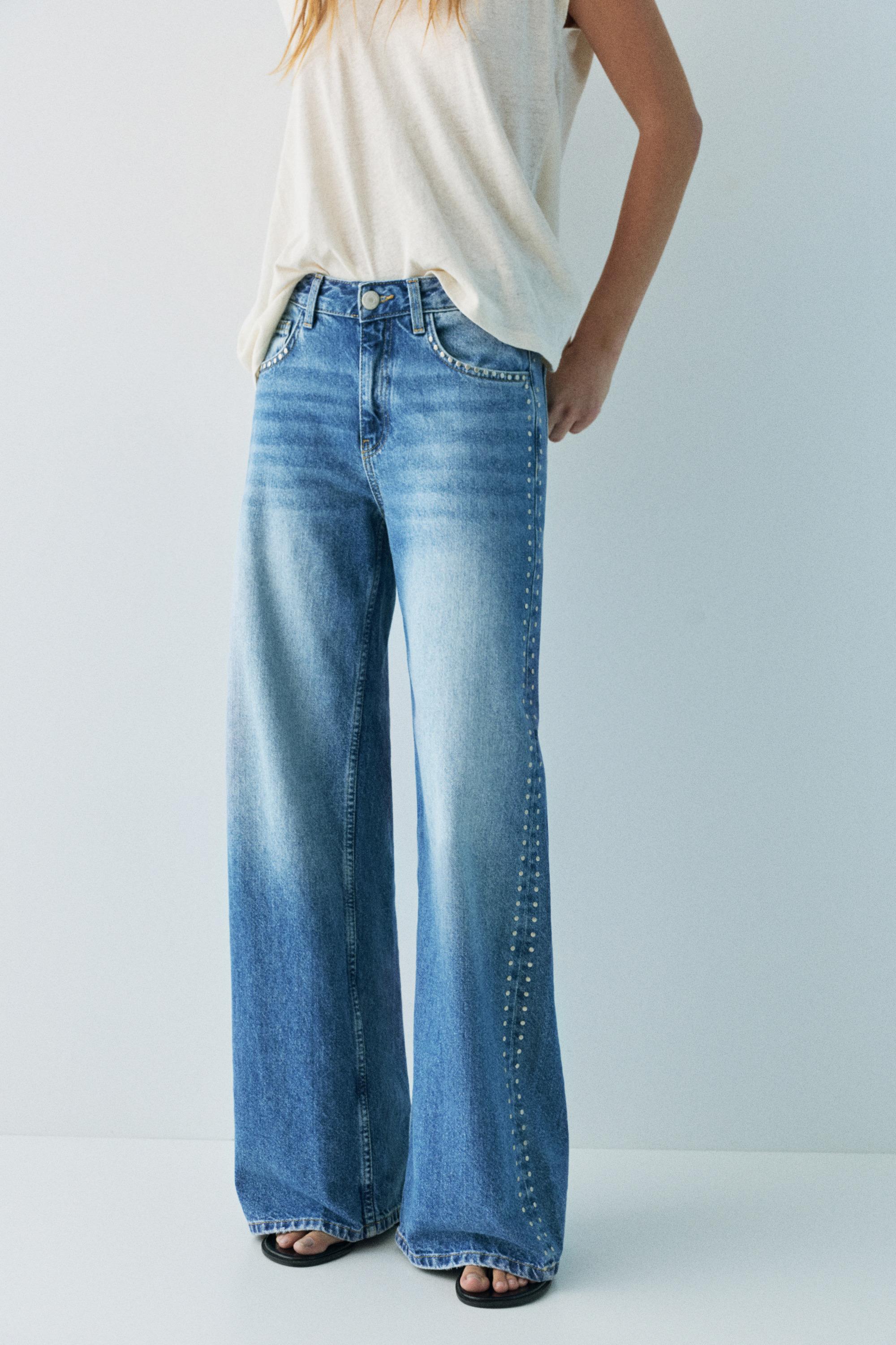 Wide-leg stud jeans — Medium blue