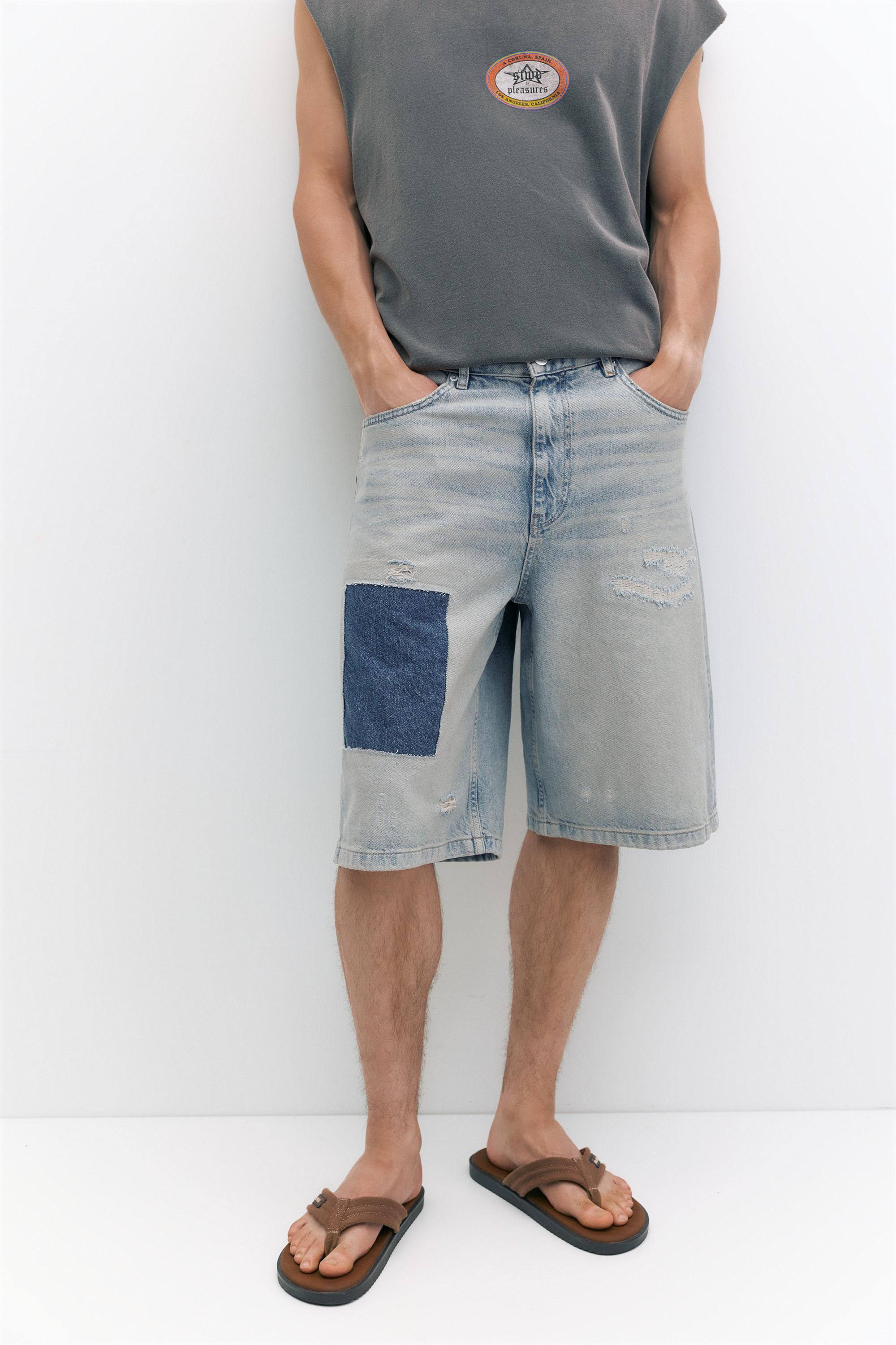 Pleasures x STWD skater denim Bermuda shorts — Medium blue