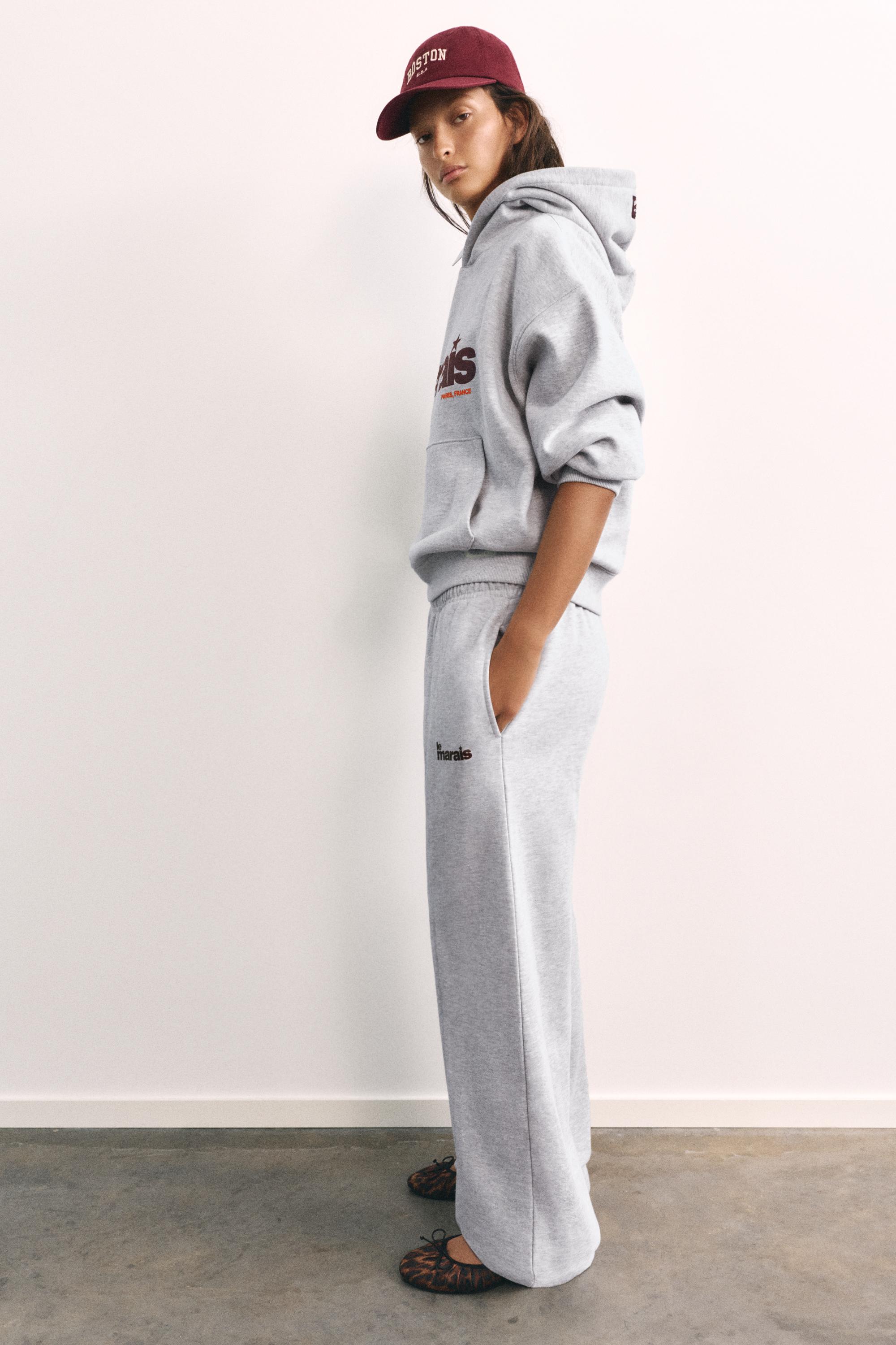 Graphic wide-leg trousers — Grey marl