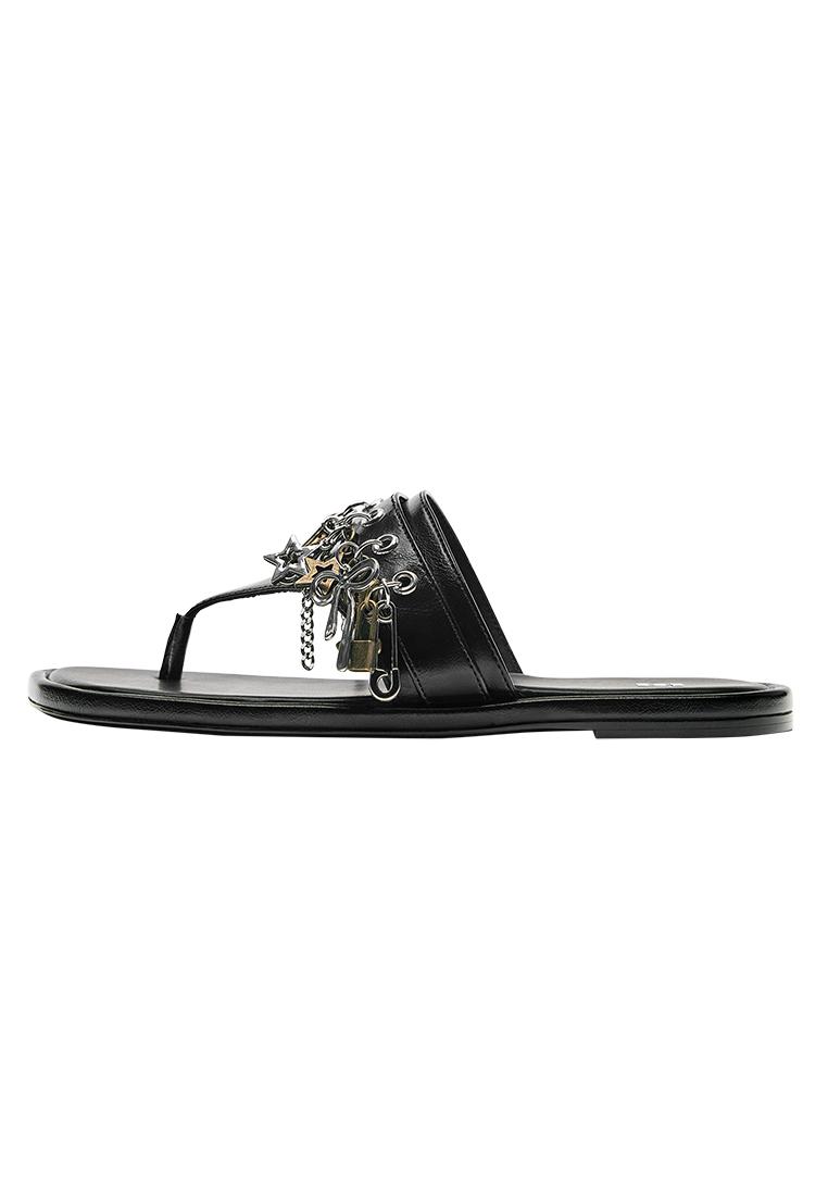 Flat embellished sandals — Black
