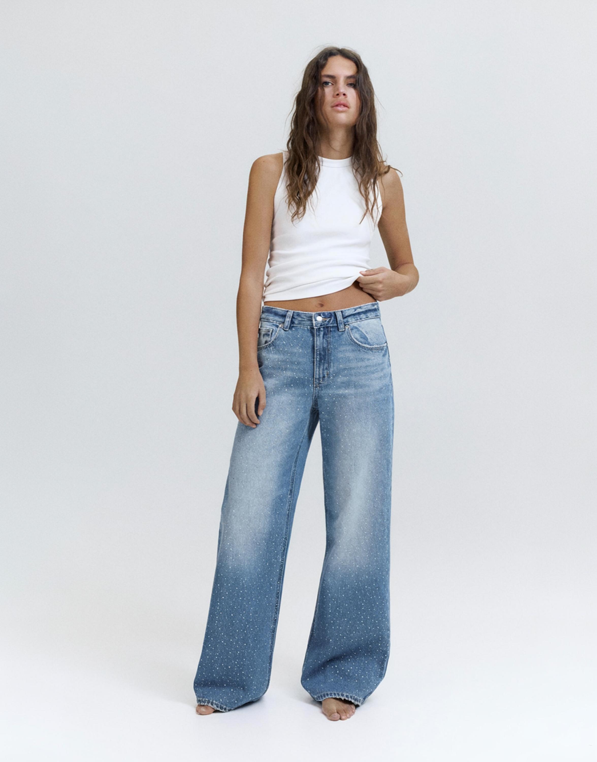 Işıltılı baggy straight fit jean - Görsel 26