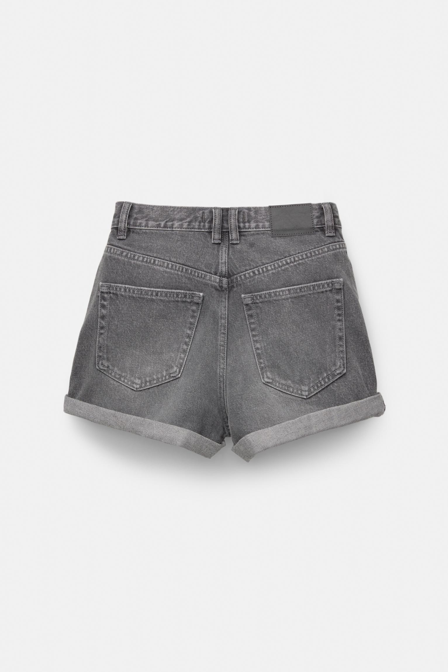 Denim turn-up mom shorts — Grey