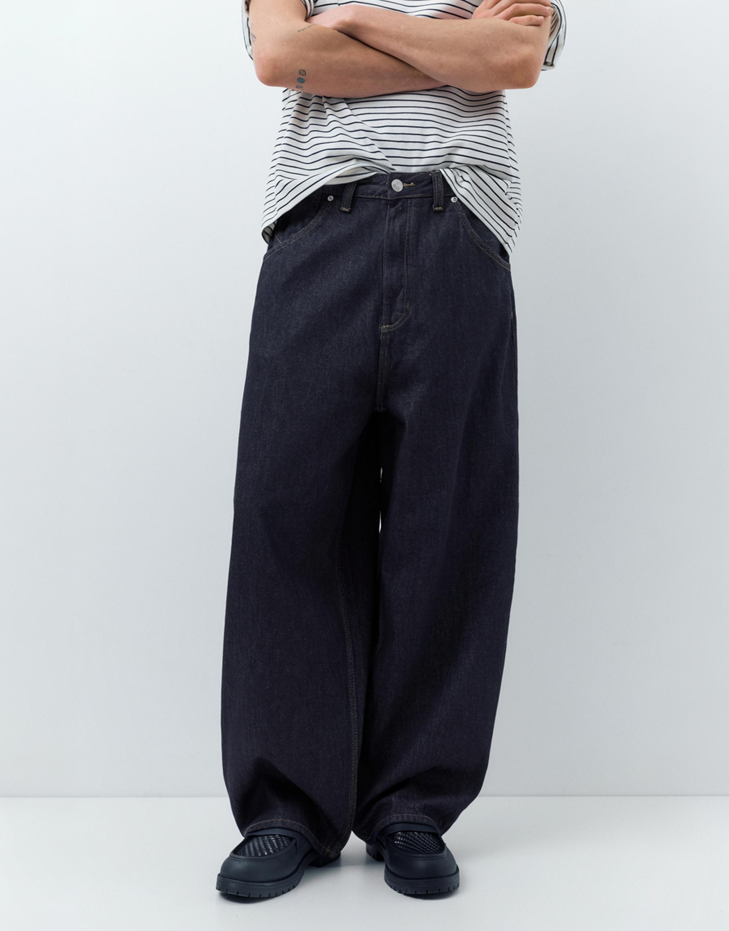 Embroidered super baggy jeans — Navy